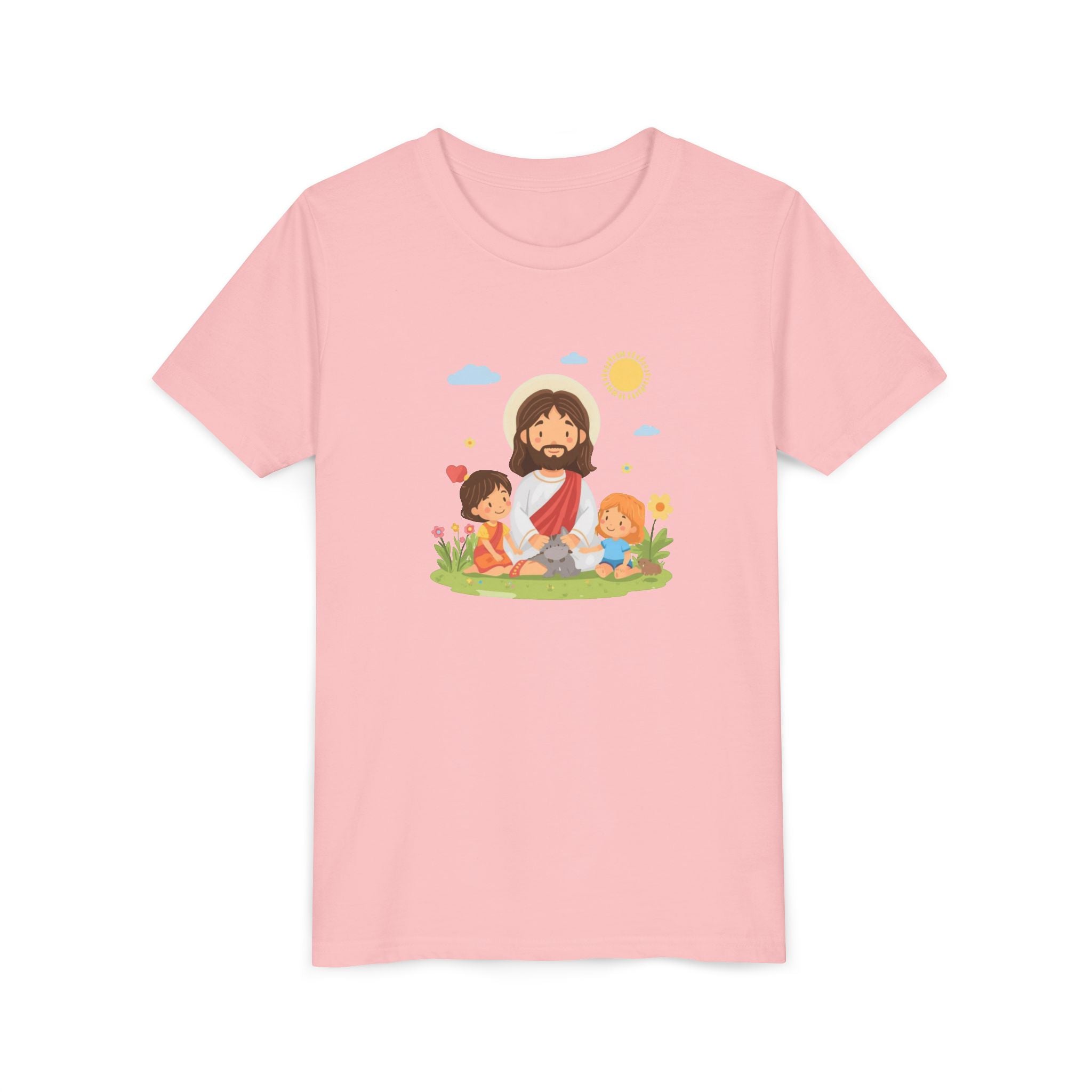 Youth Tee — Cute Jesus with Children Illustration Faith Shirt