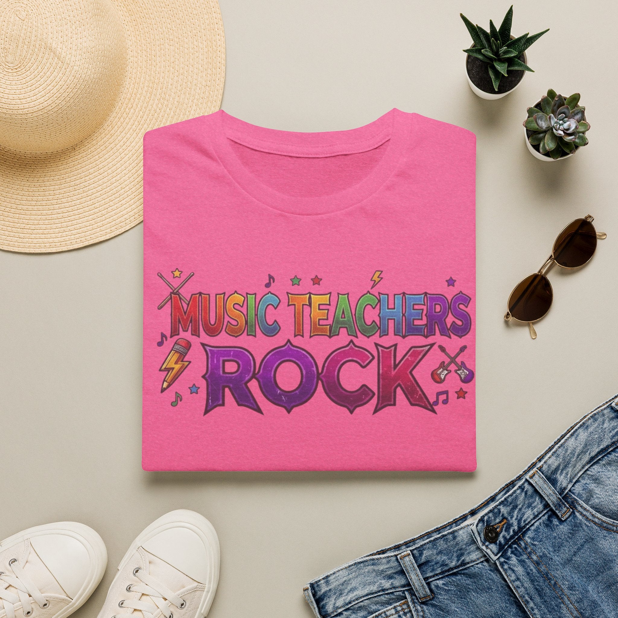 Music Teachers Rock T‑Shirt — Funky Colorful Graphic Tee for Music Educators