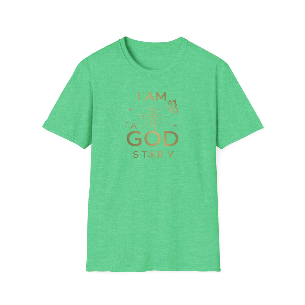 I Am a Godstory T-Shirt — Christian Faith Cross Tee (Butterfly & Inspirational Scripture Design)
