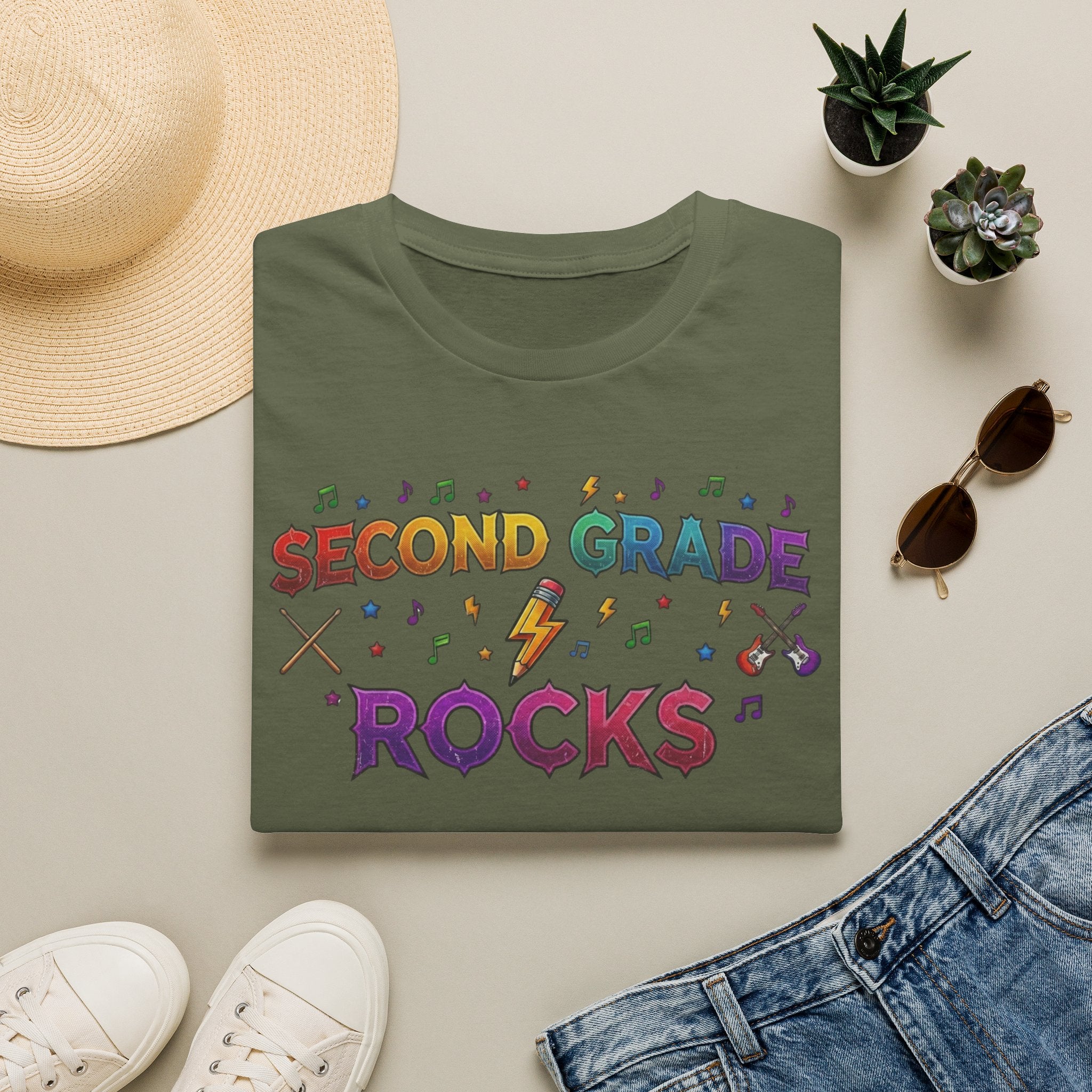 Second Grade Rocks T-Shirt — Fun Teacher & Student School Spirit Tee