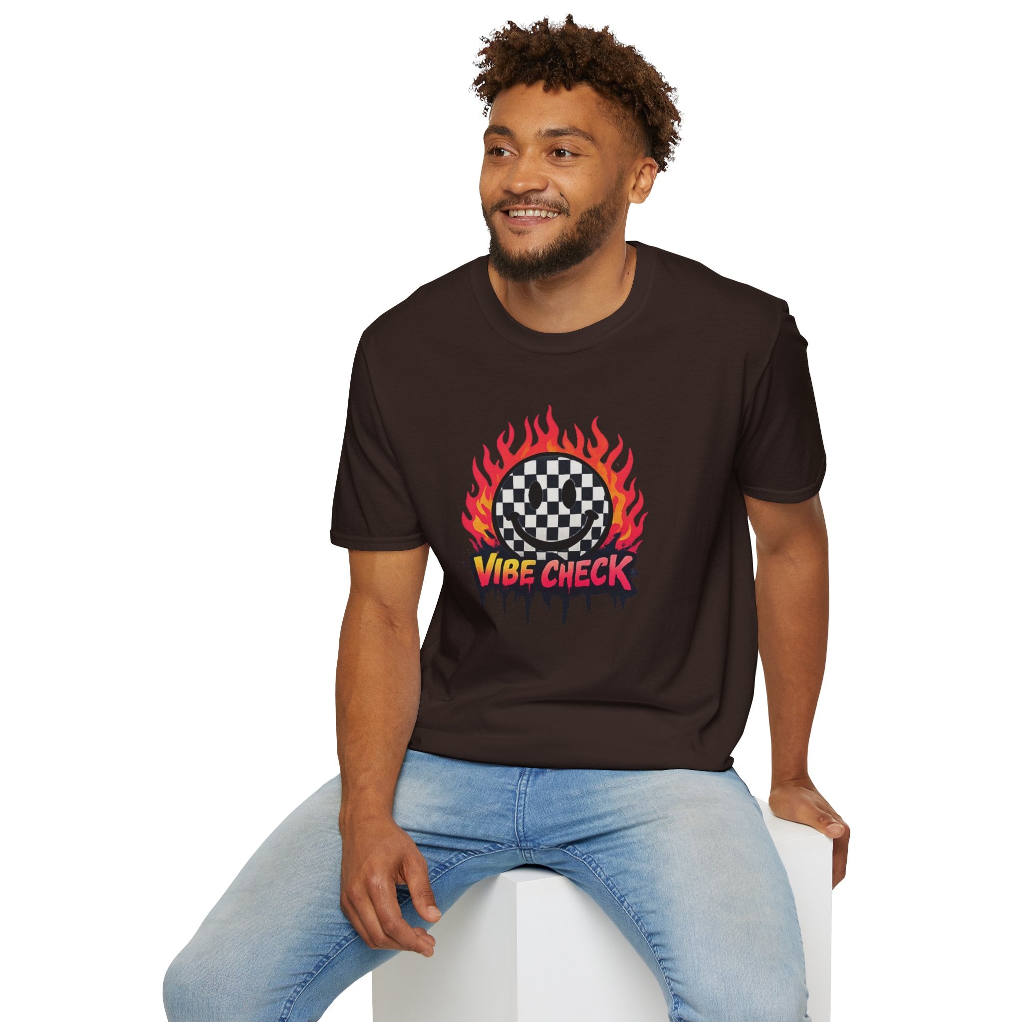 Vibe Check Graphic T-Shirt — Checkerboard Flame Design