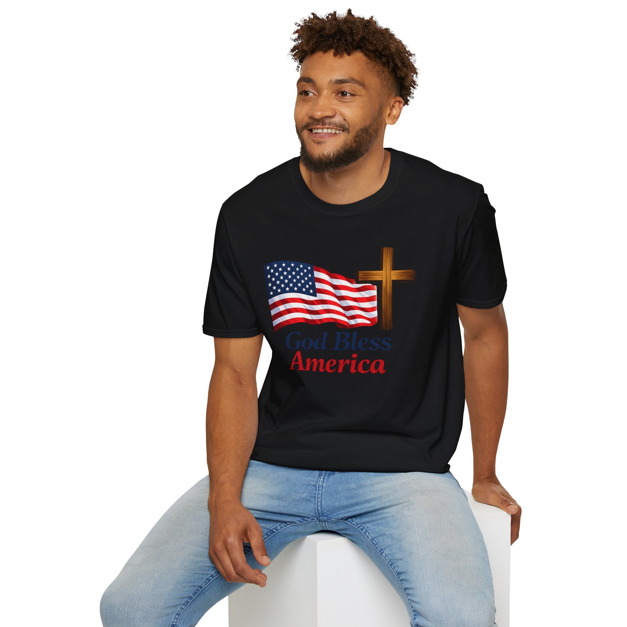 God Bless America T-Shirt — American Flag & Cross Patriotic Faith Tee