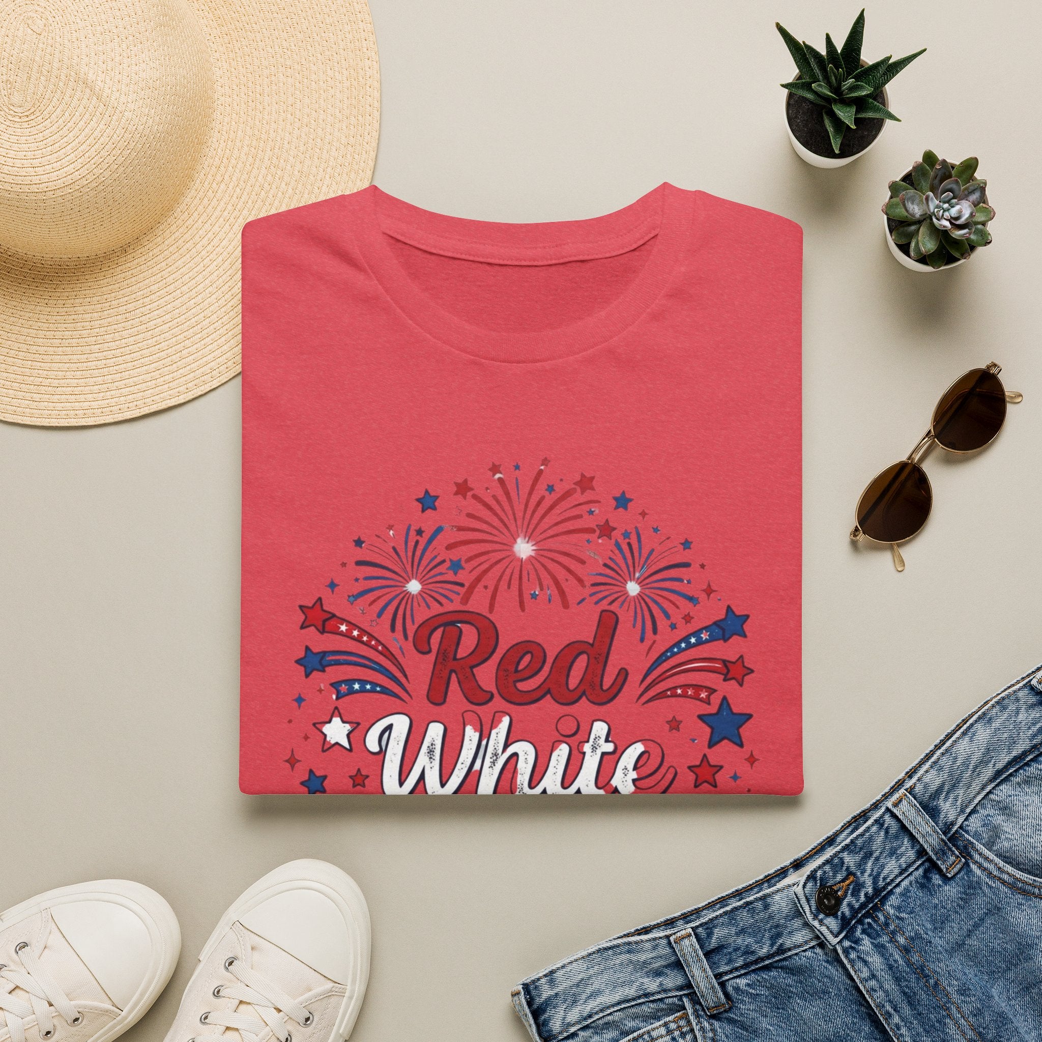 T-Shirt — "Red White & Blessed" Patriotic Fireworks Tee for 4th of July