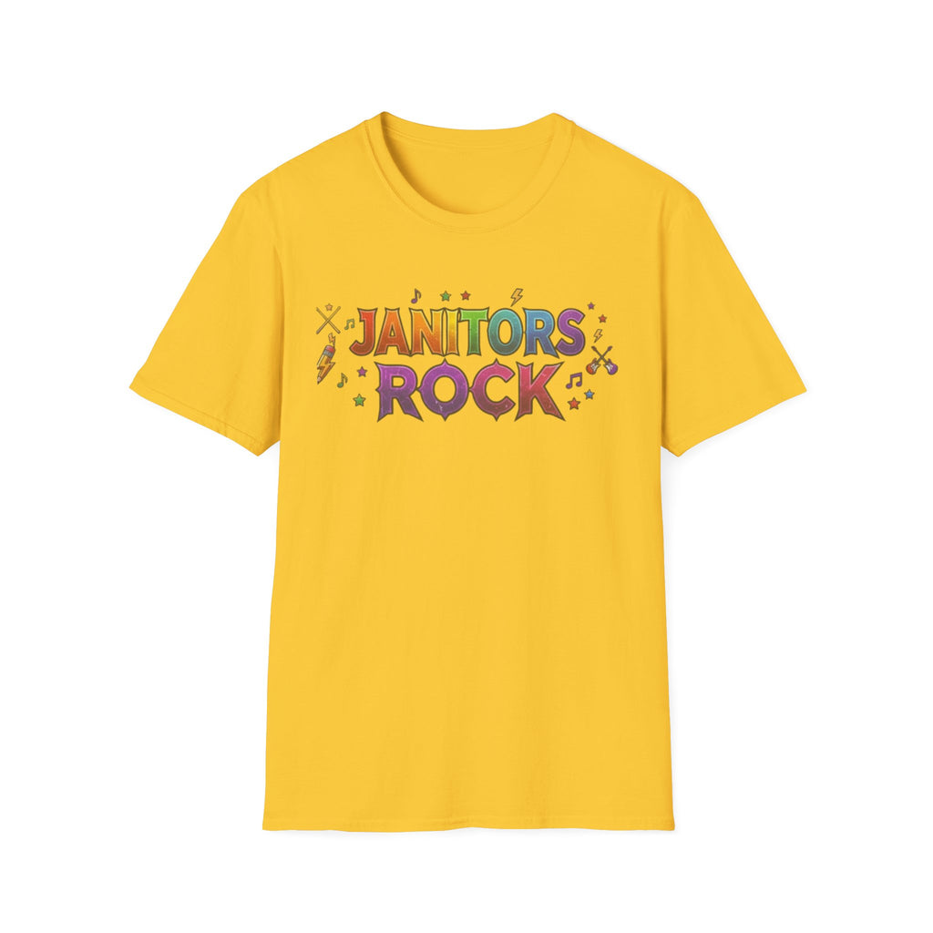 Janitors Rock T-Shirt — Colorful Retro Crew Neck for School Staff & Custodians
