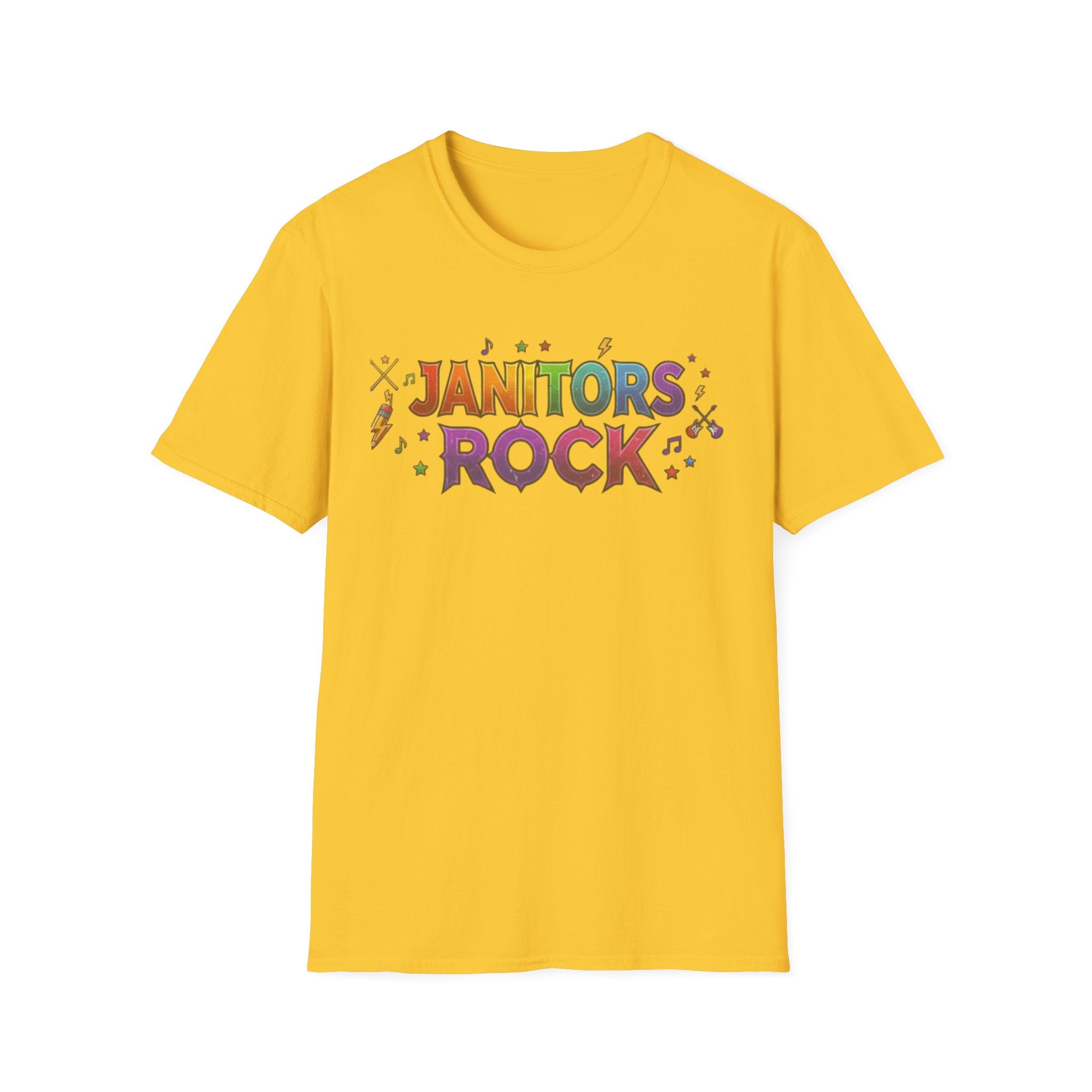Janitors Rock T-Shirt — Colorful Retro Crew Neck for School Staff & Custodians