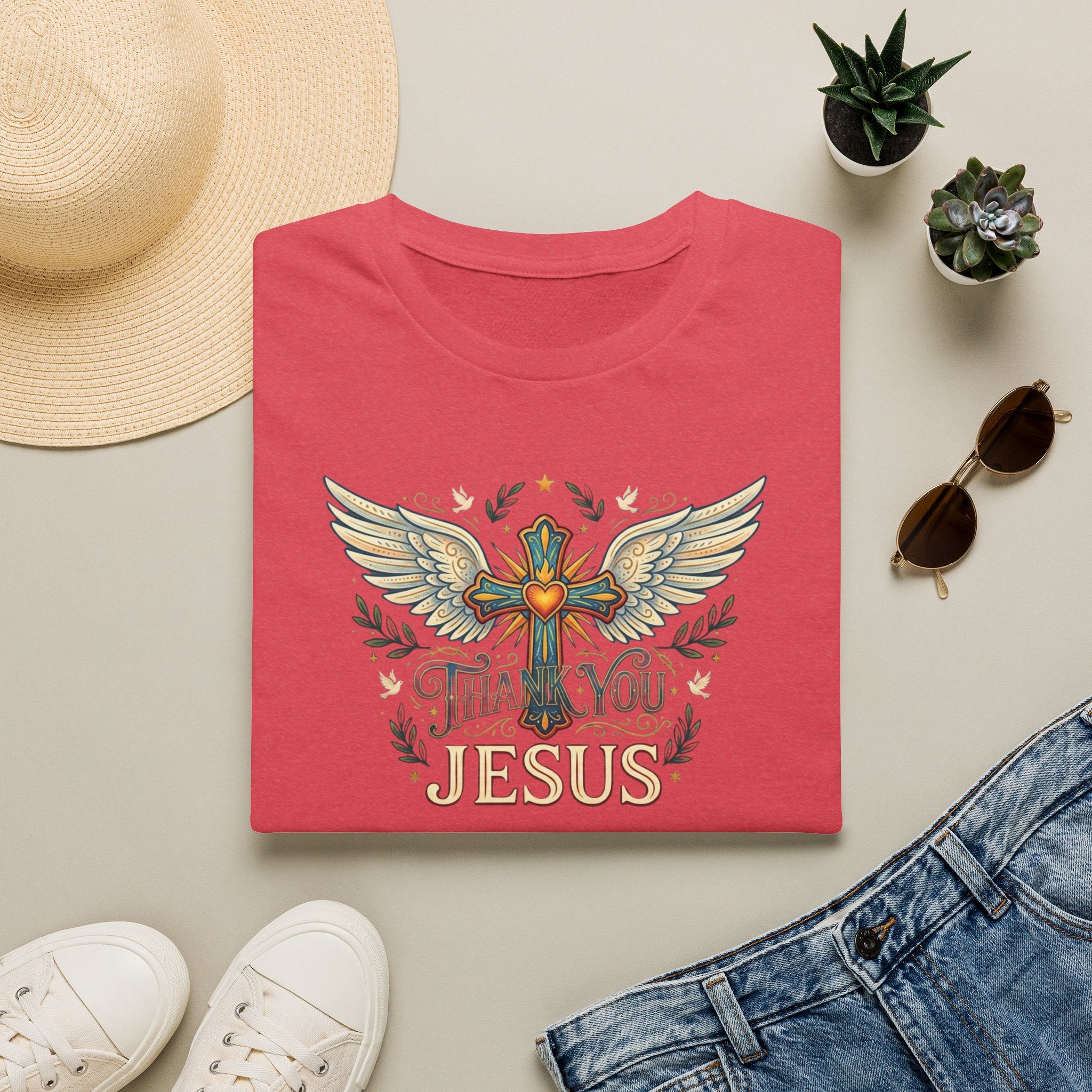 Thank You Jesus T-Shirt — Winged Cross Christian Faith Tee