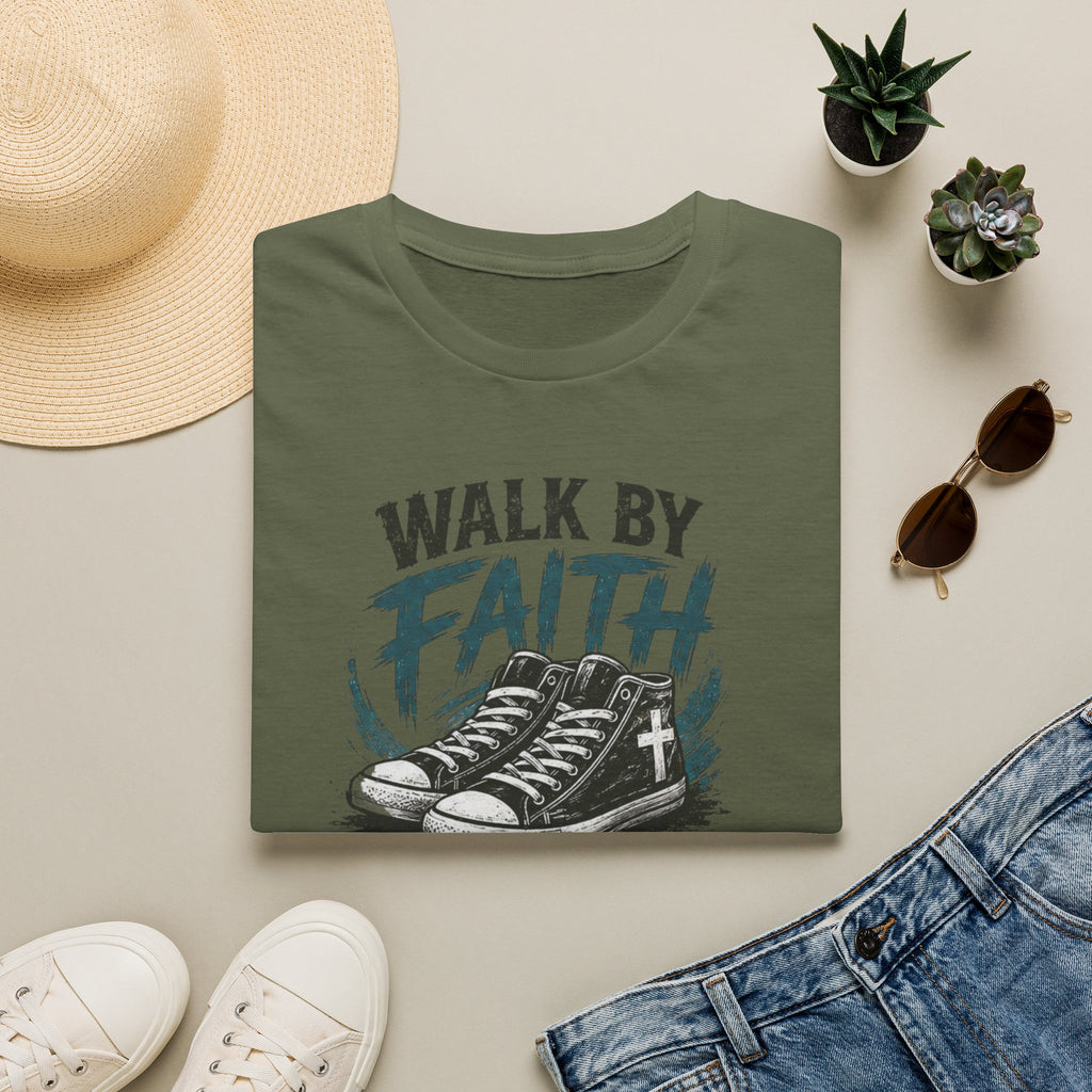 Walk by Faith T-Shirt — Christian Faith Graphic Tee (2 Corinthians 5:7)