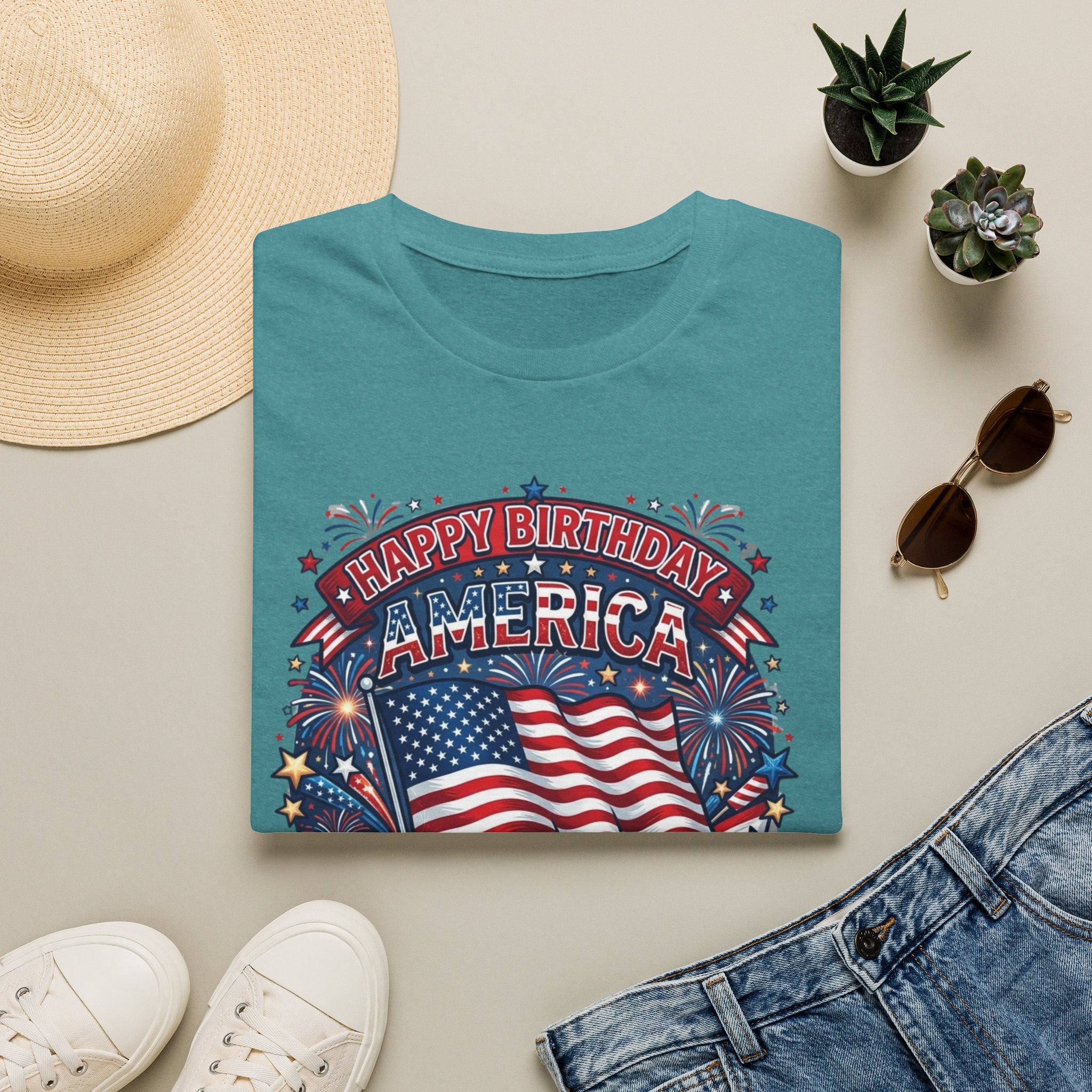 T-Shirt — "Happy Birthday America" Patriotic Flag Tee for 4th of July