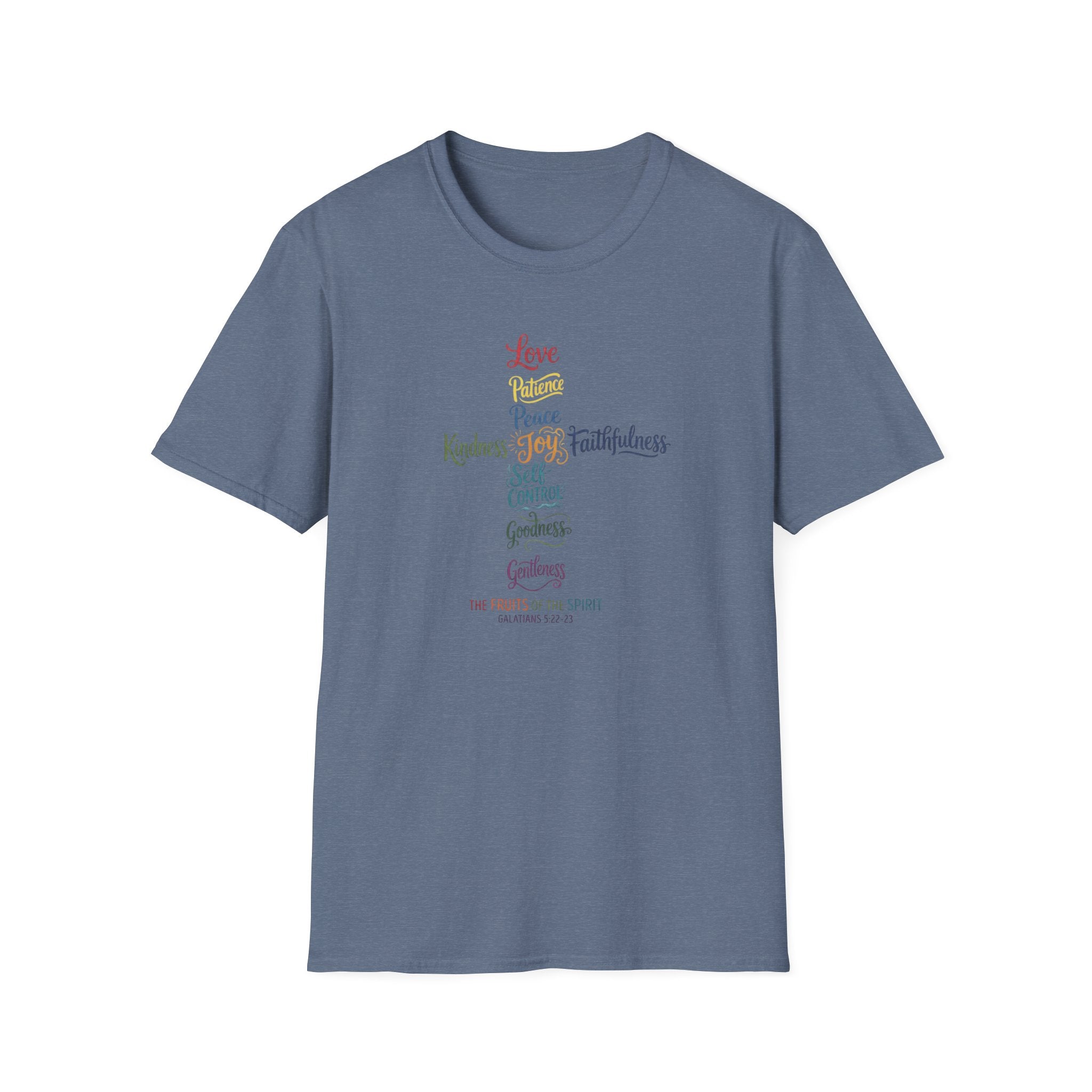 Christian Cross Word Art T-Shirt — Fruits of the Spirit Faith Tee