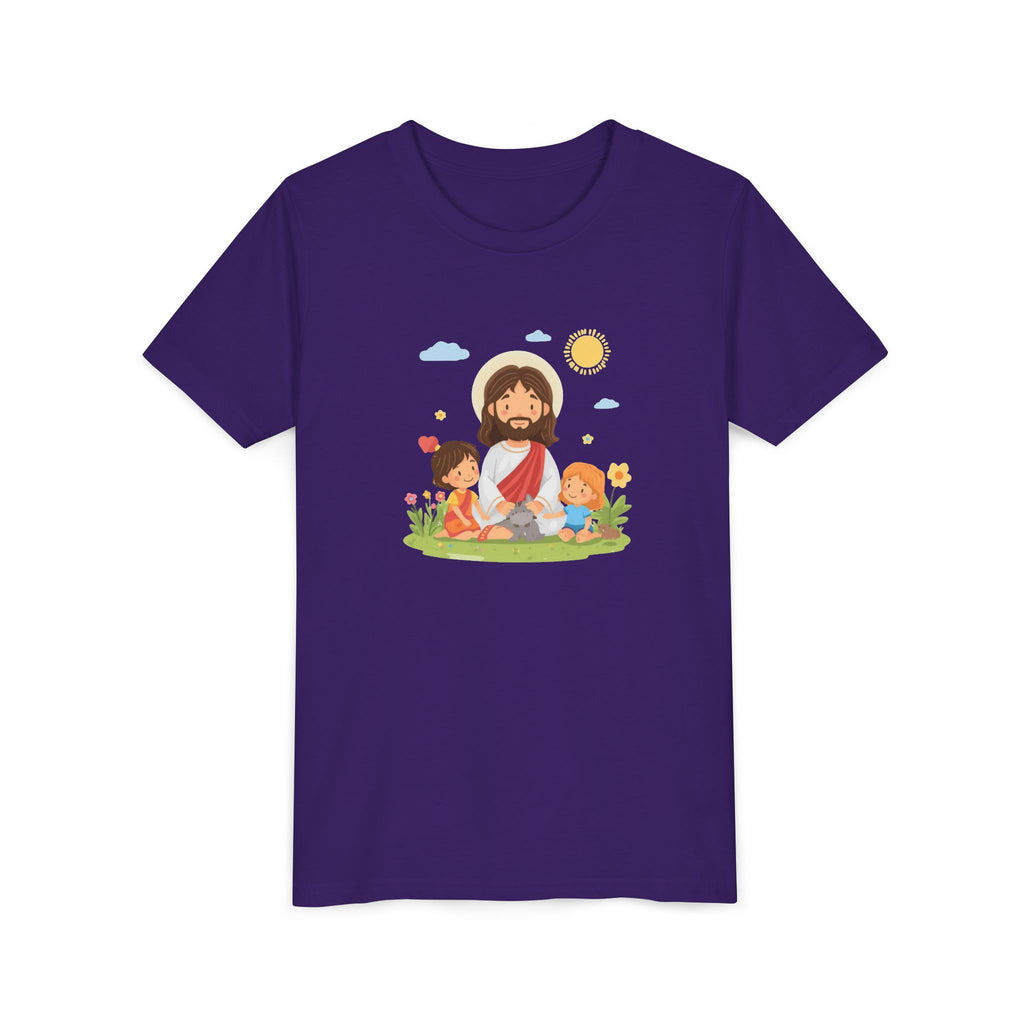 Youth Tee — Cute Jesus with Children Illustration Faith Shirt