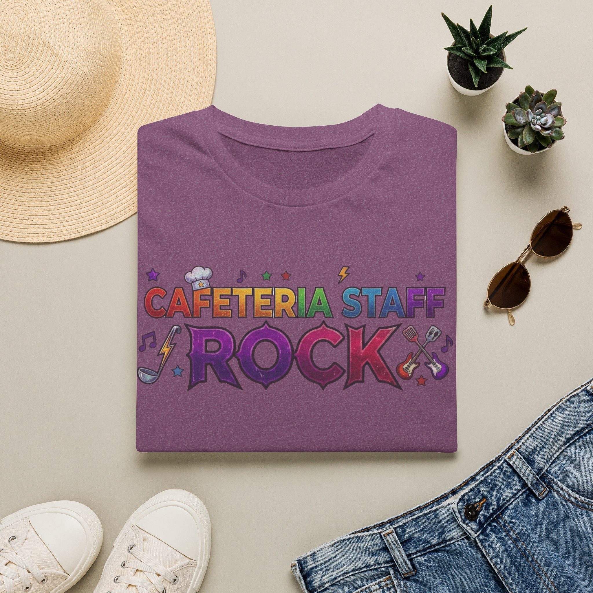 Cafeteria Staff Rock T-Shirt — Retro Rainbow School Lunch Crew Tee