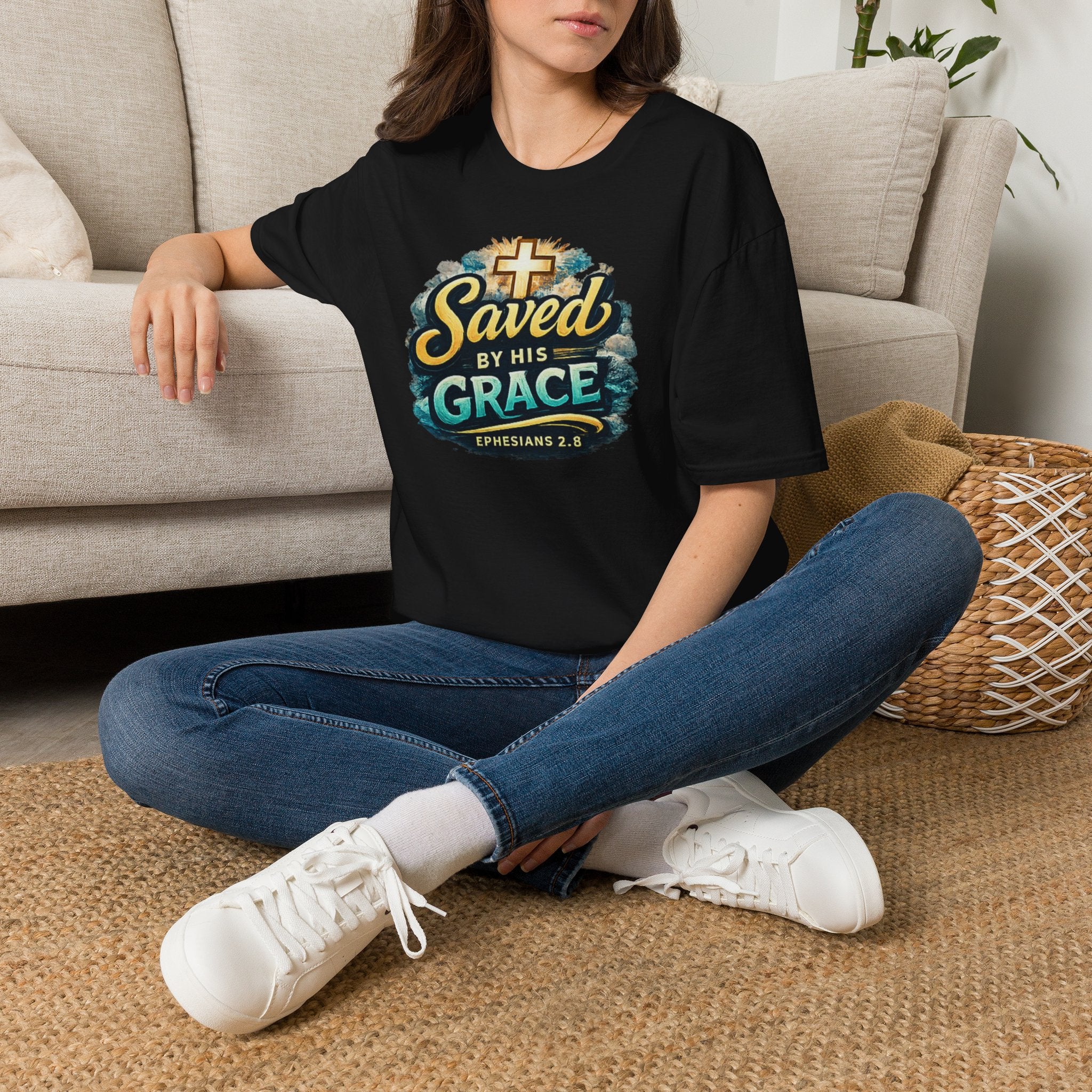 T-Shirt — "Saved by His Grace" Christian Faith Tee