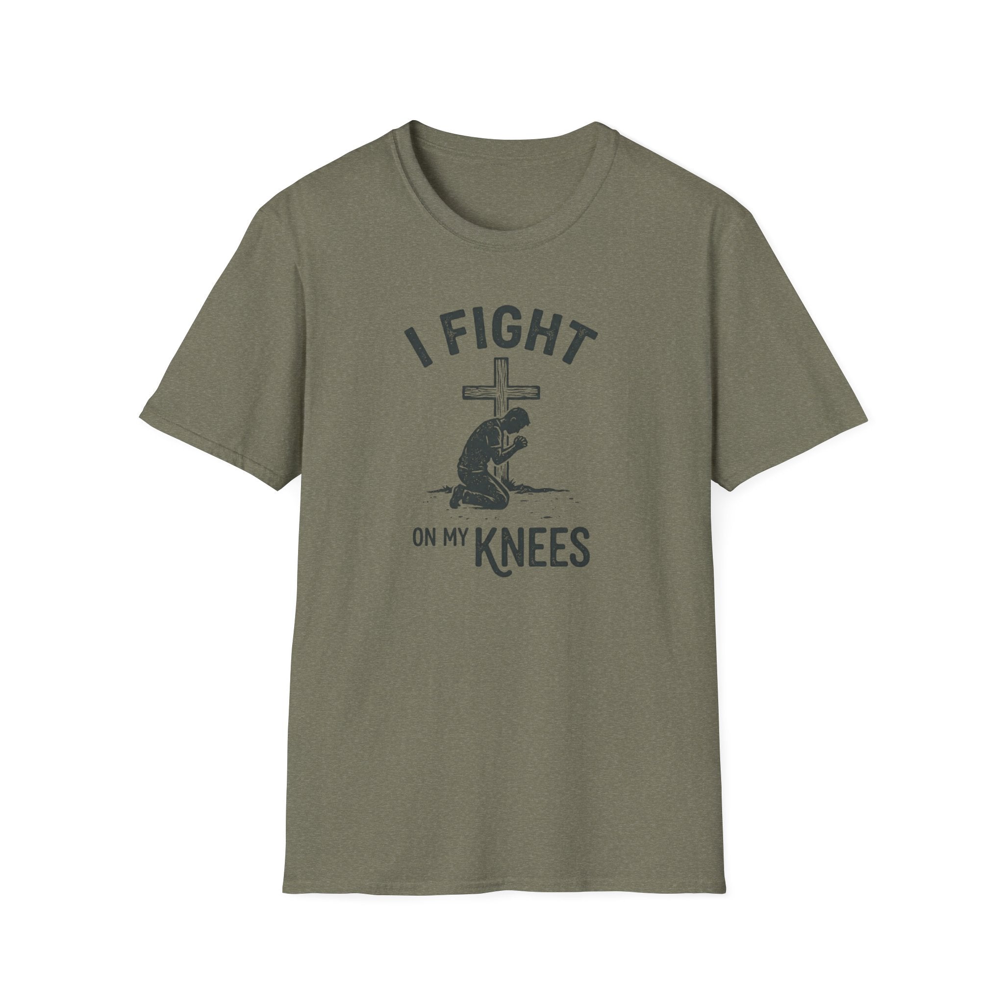 T-Shirt — "I Fight on My Knees" Prayer Graphic