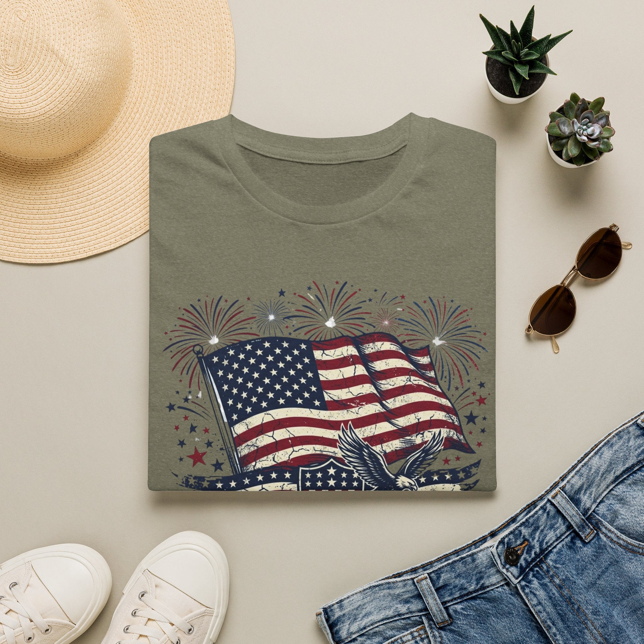 American Flag Eagle T-Shirt — Patriotic 4th of July Tee with Fireworks