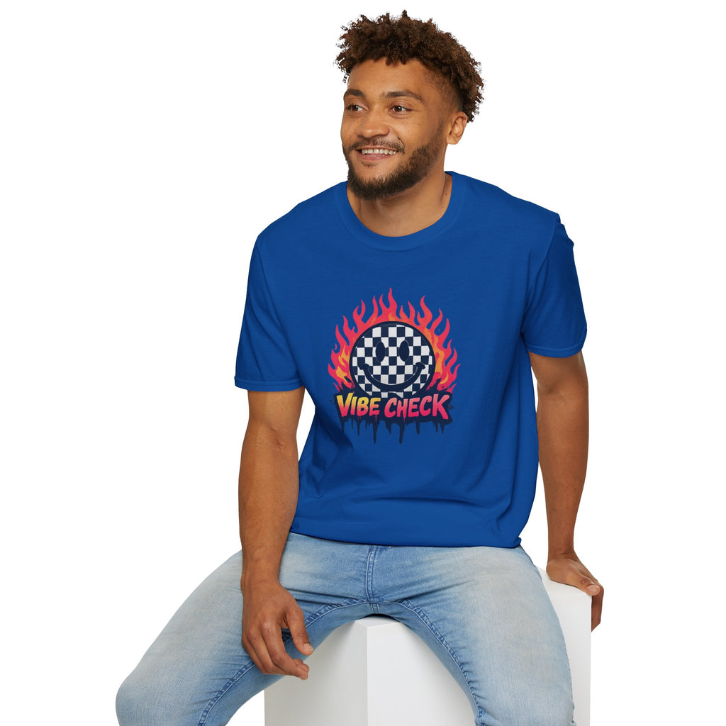 Vibe Check Graphic T-Shirt — Checkerboard Flame Design