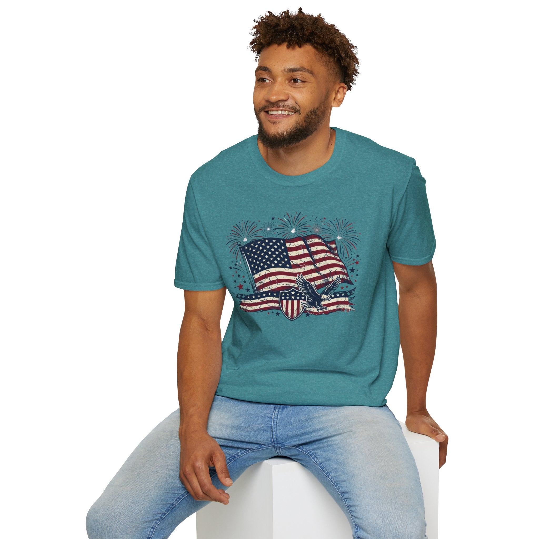 American Flag Eagle T-Shirt — Patriotic 4th of July Tee with Fireworks