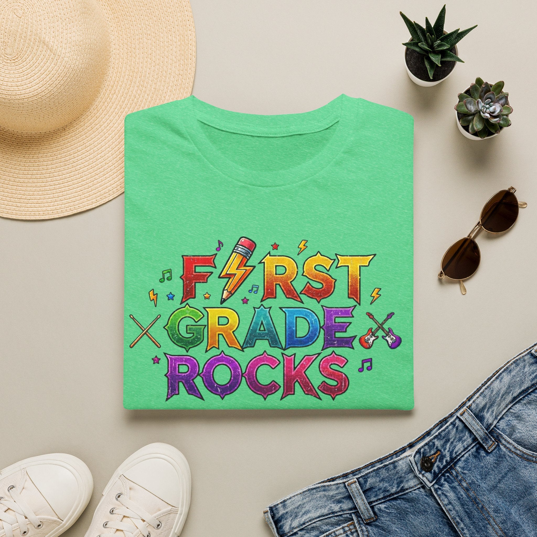 First Grade Rocks T-Shirt — Colorful Back-to-School Tee for Teachers & Students