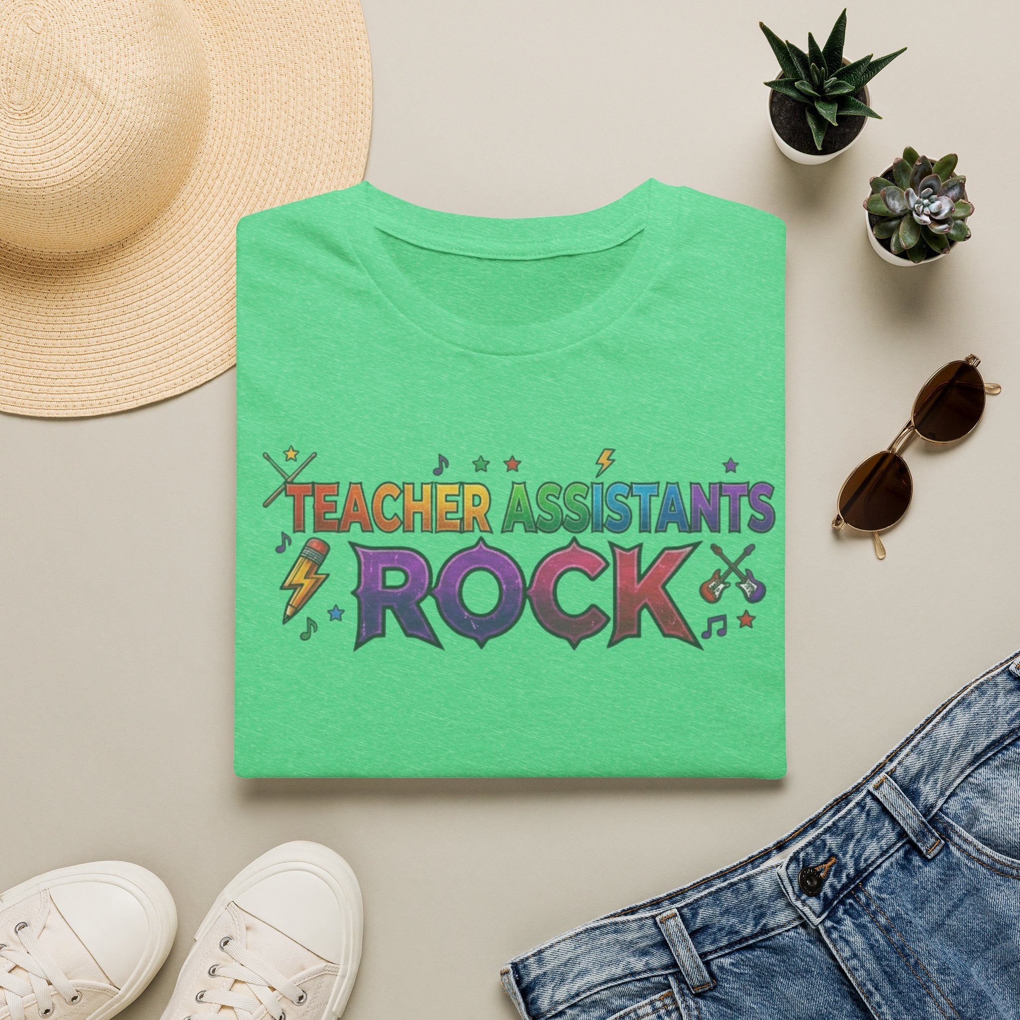 Teacher Assistants Rock T-Shirt — Colorful Retro School Support Staff Tee