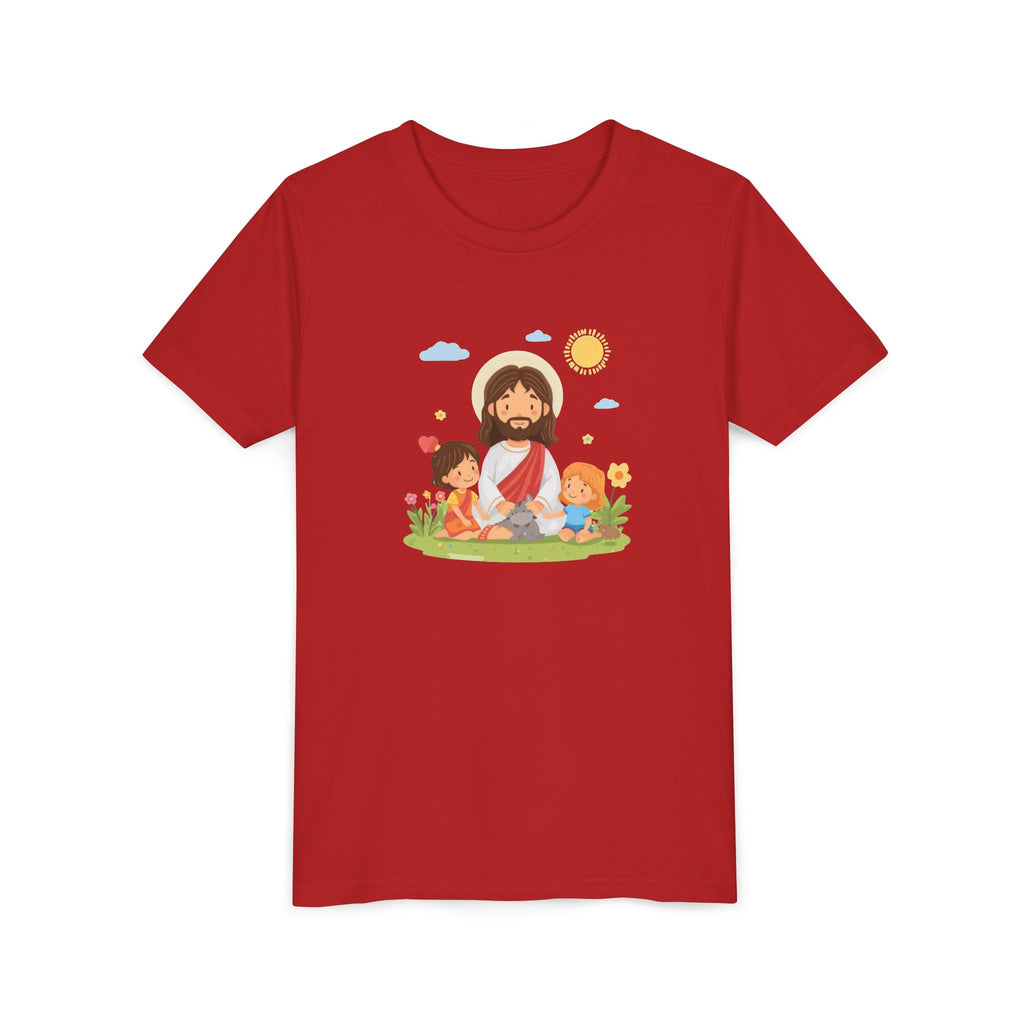 Youth Tee — Cute Jesus with Children Illustration Faith Shirt