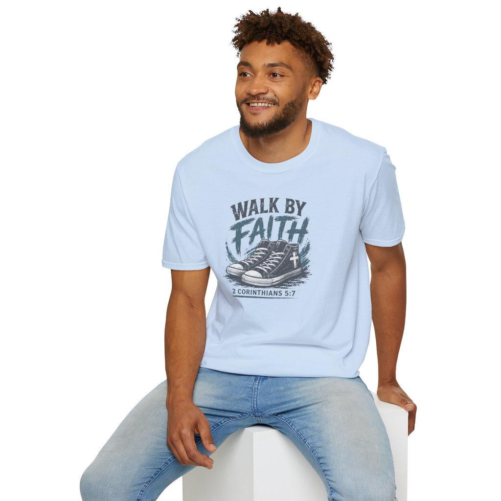 Walk by Faith T-Shirt — Christian Faith Graphic Tee (2 Corinthians 5:7)
