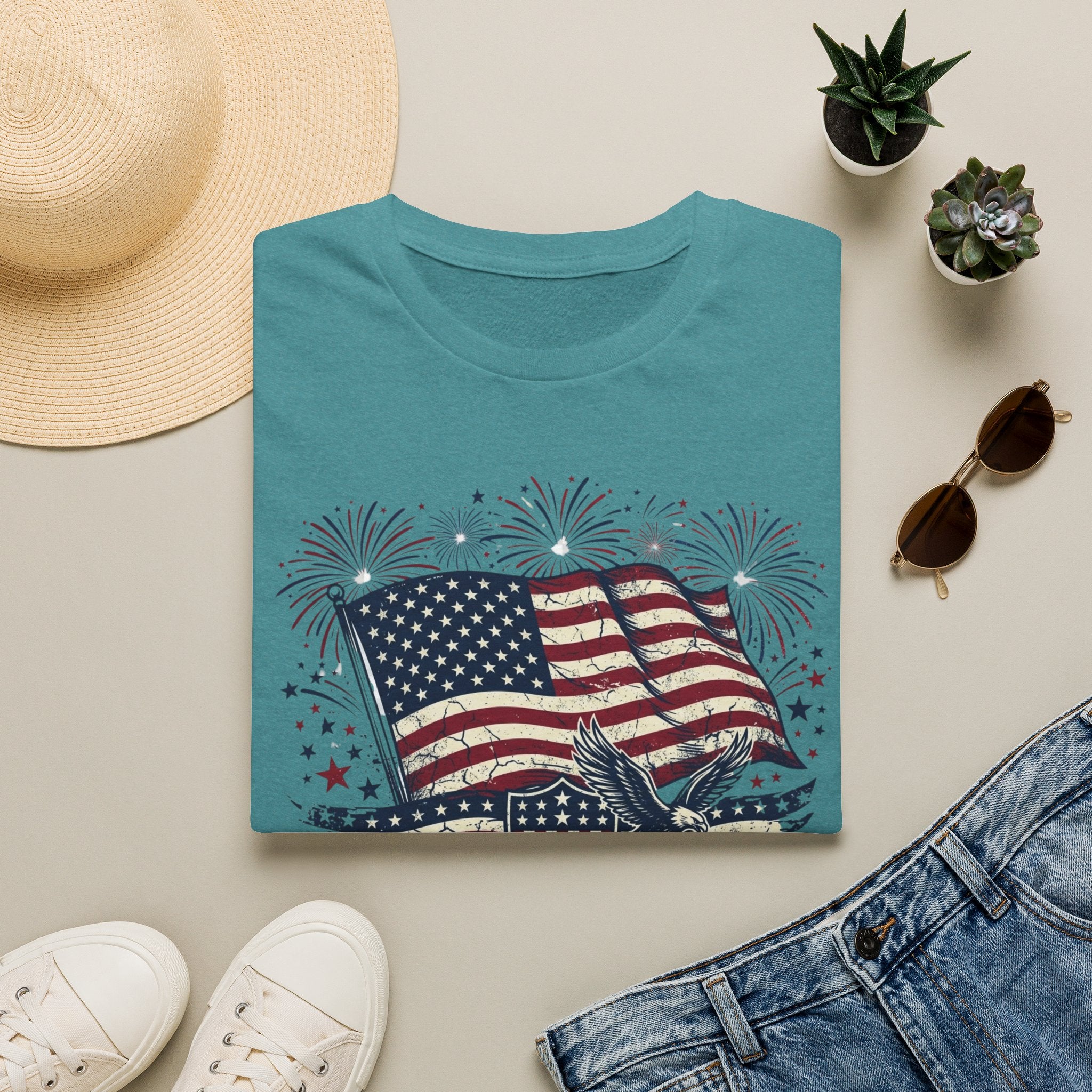 American Flag Eagle T-Shirt — Patriotic 4th of July Tee with Fireworks