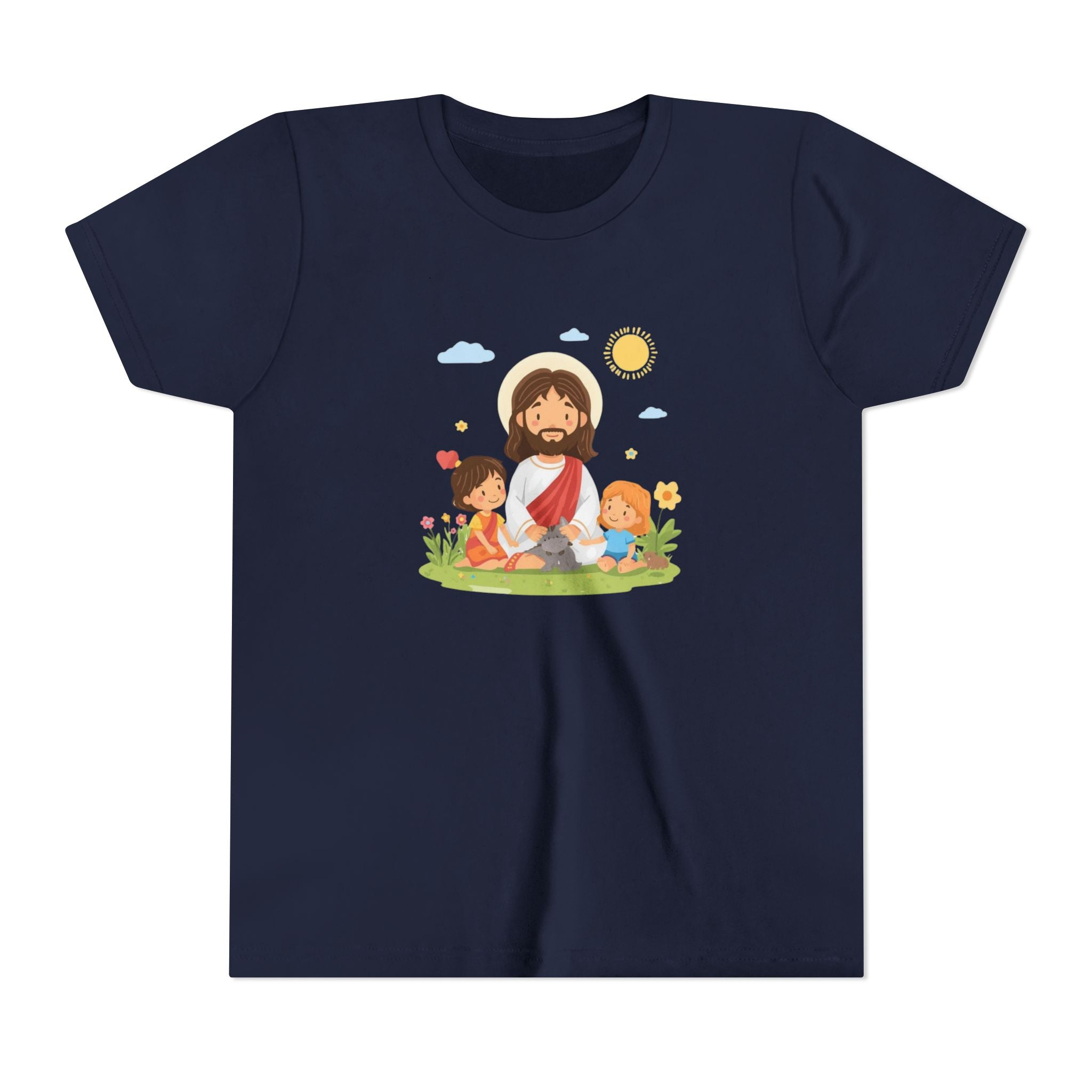 Youth Tee — Cute Jesus with Children Illustration Faith Shirt