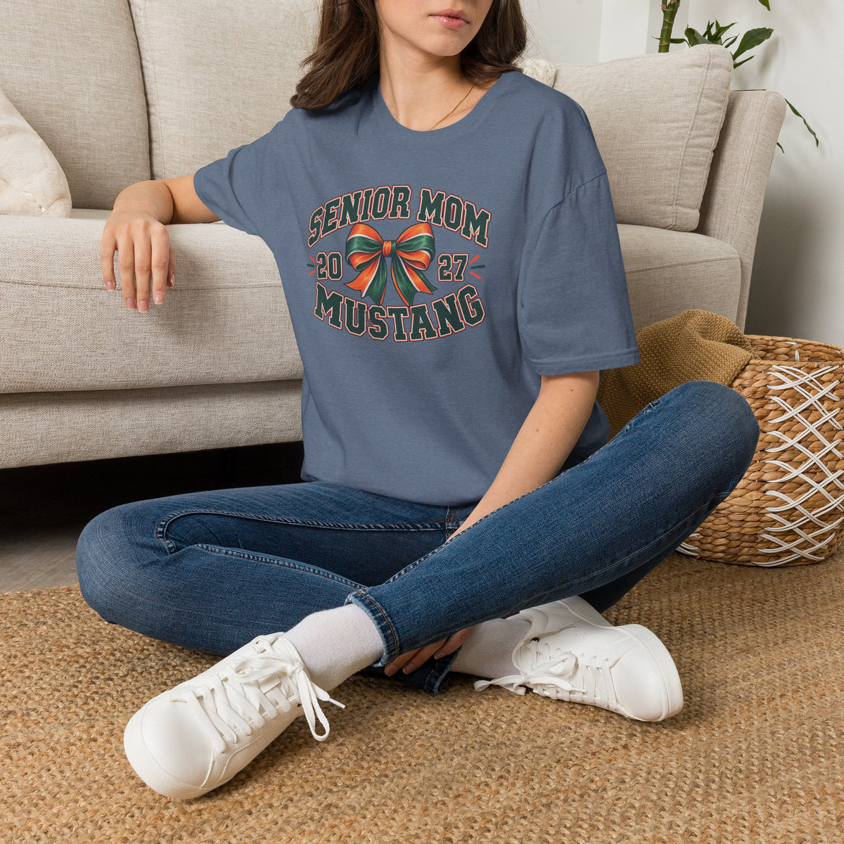 Senior Mom 2027 Mustang T-Shirt — Graduation Cheer Mom Shirt