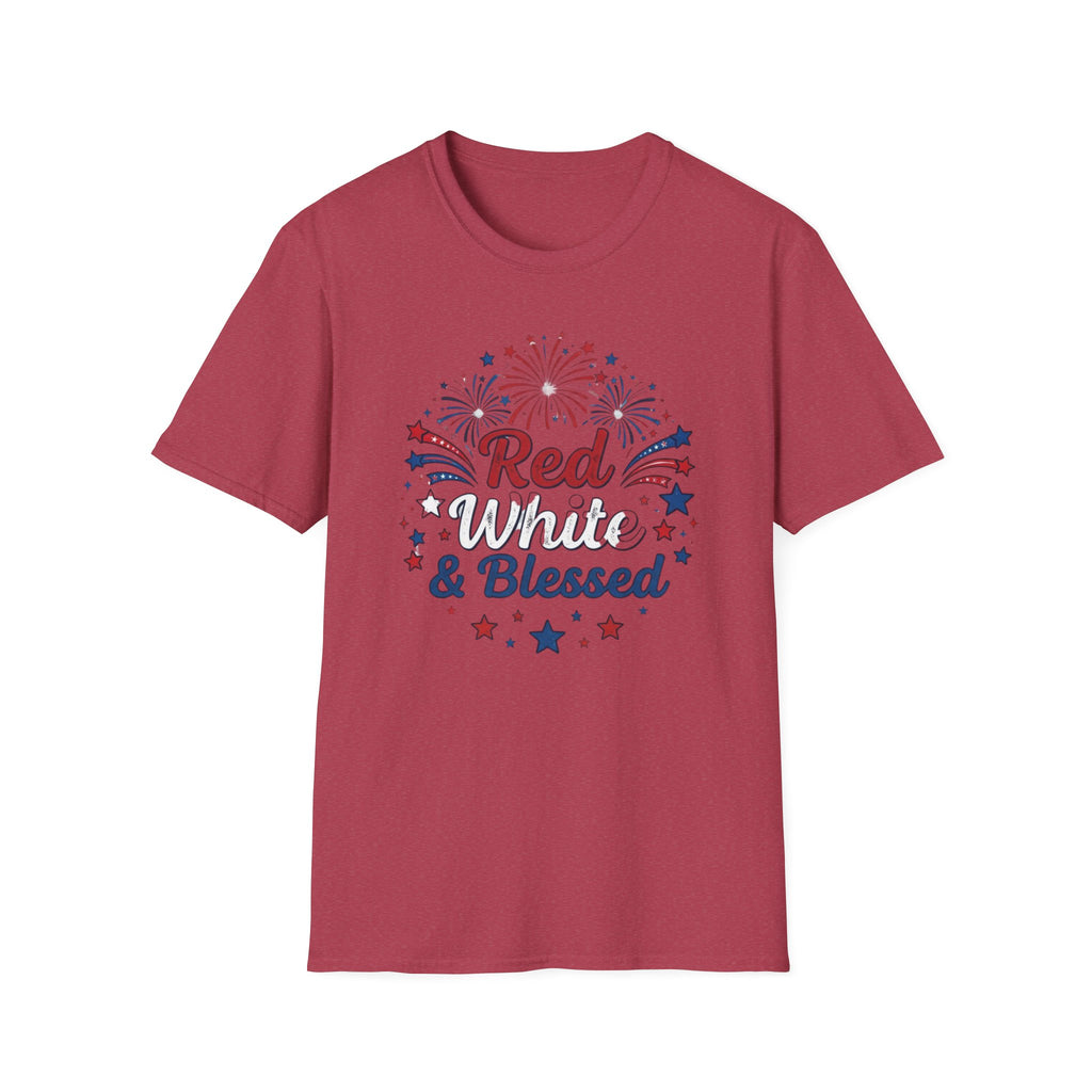 T-Shirt — "Red White & Blessed" Patriotic Fireworks Tee for 4th of July