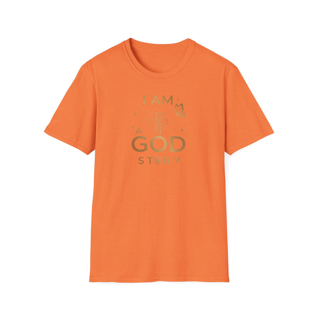 I Am a Godstory T-Shirt — Christian Faith Cross Tee (Butterfly & Inspirational Scripture Design)