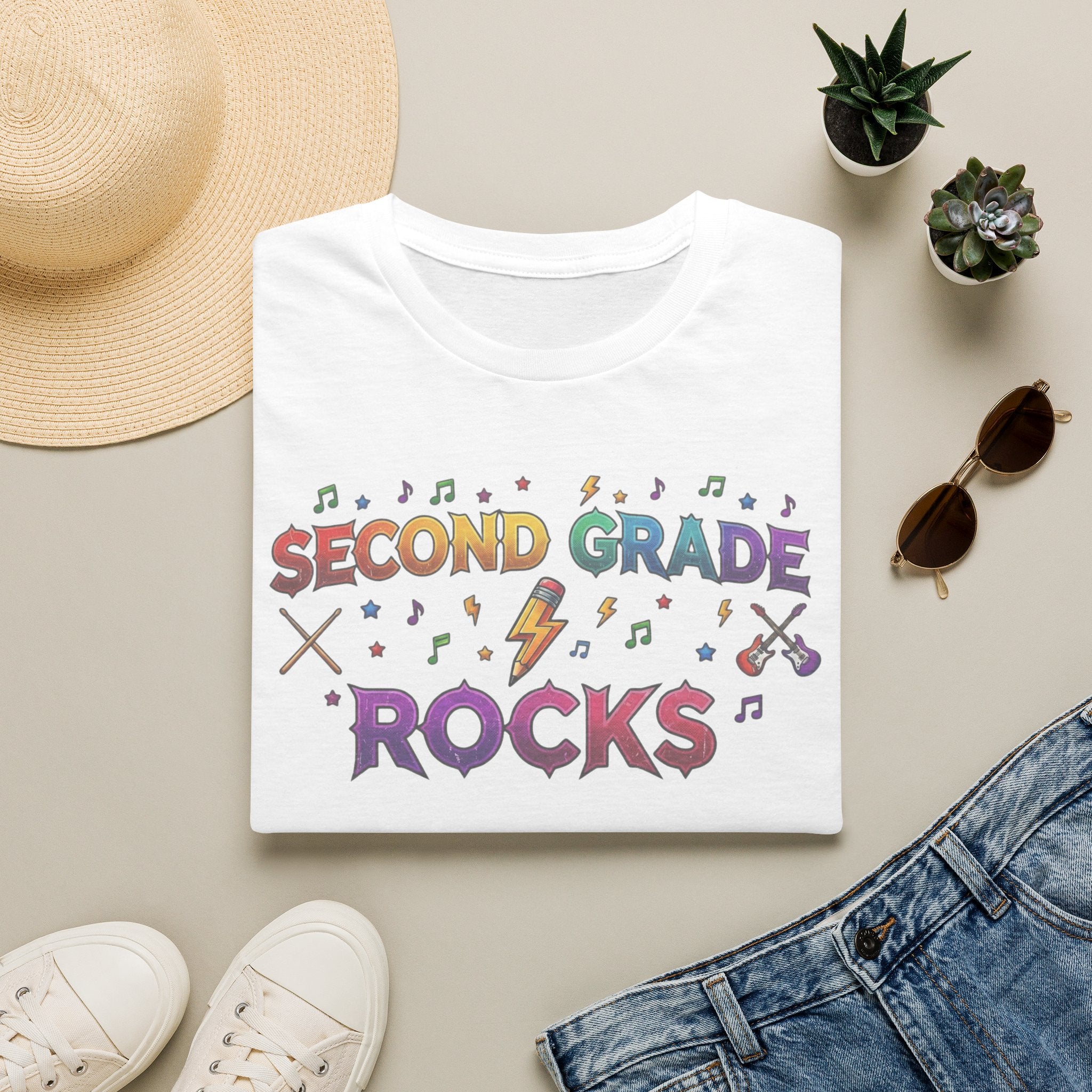 Second Grade Rocks T-Shirt — Fun Teacher & Student School Spirit Tee