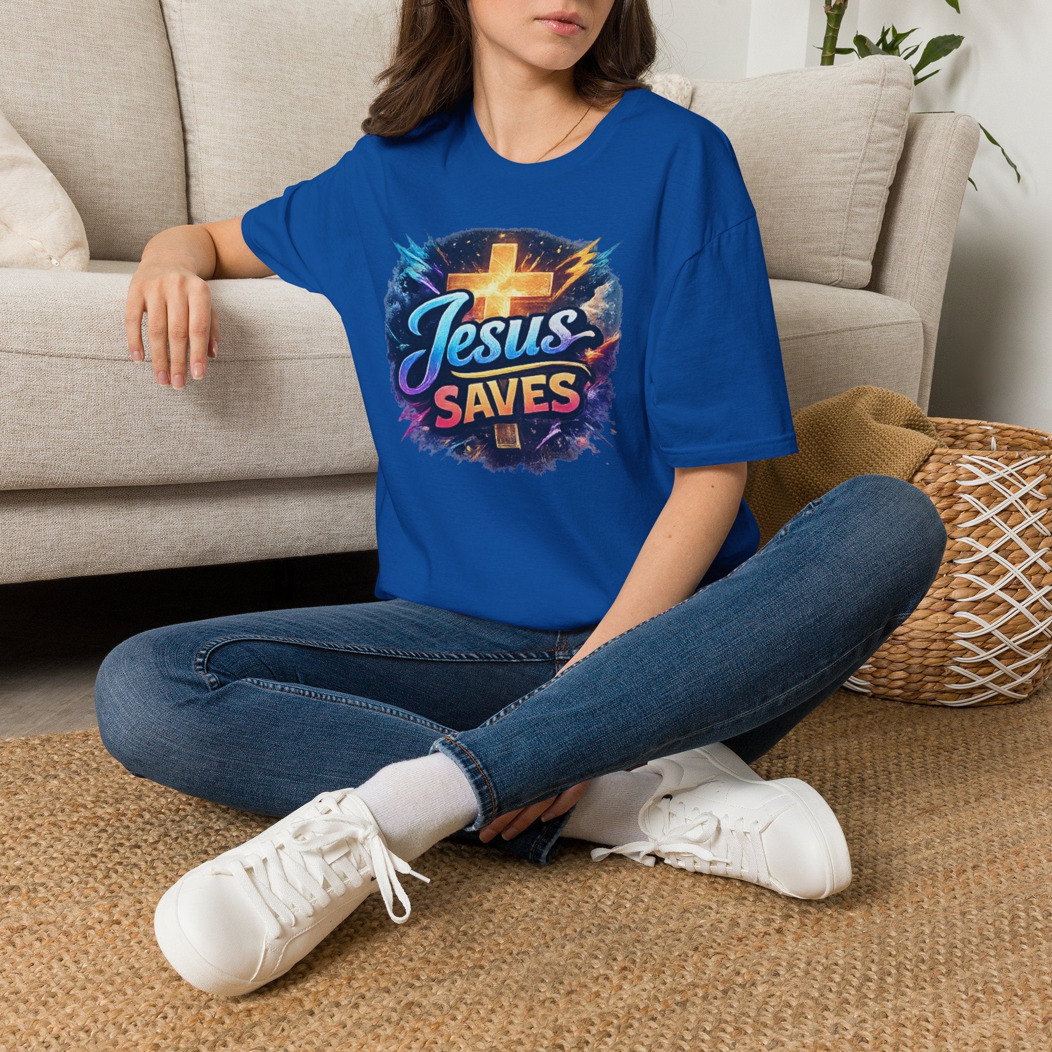 Jesus Saves T-Shirt — Colorful Cross Christian Faith Tee