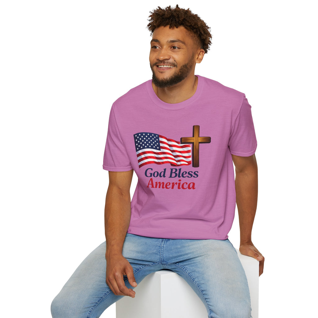 God Bless America T-Shirt — American Flag & Cross Patriotic Faith Tee