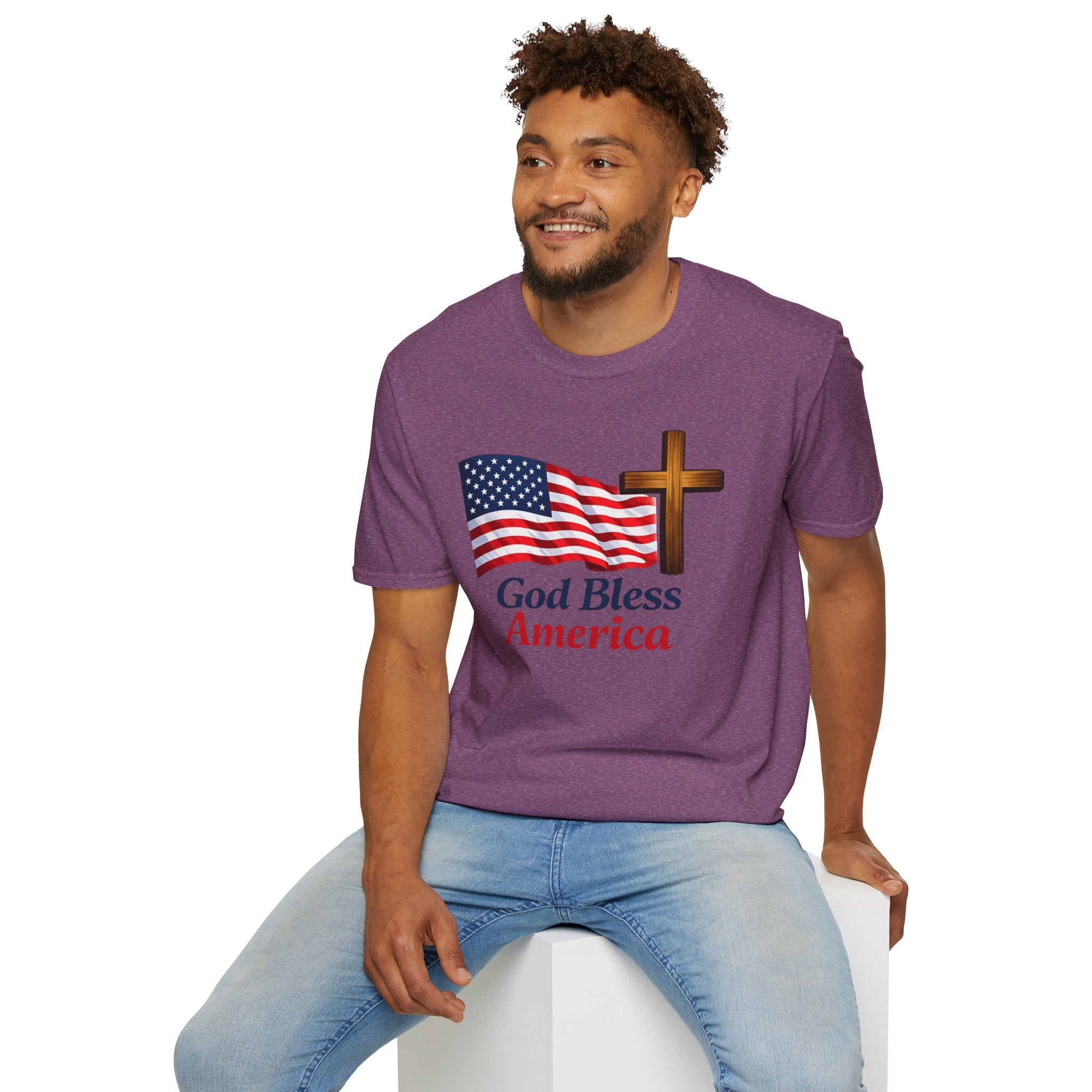 God Bless America T-Shirt — American Flag & Cross Patriotic Faith Tee