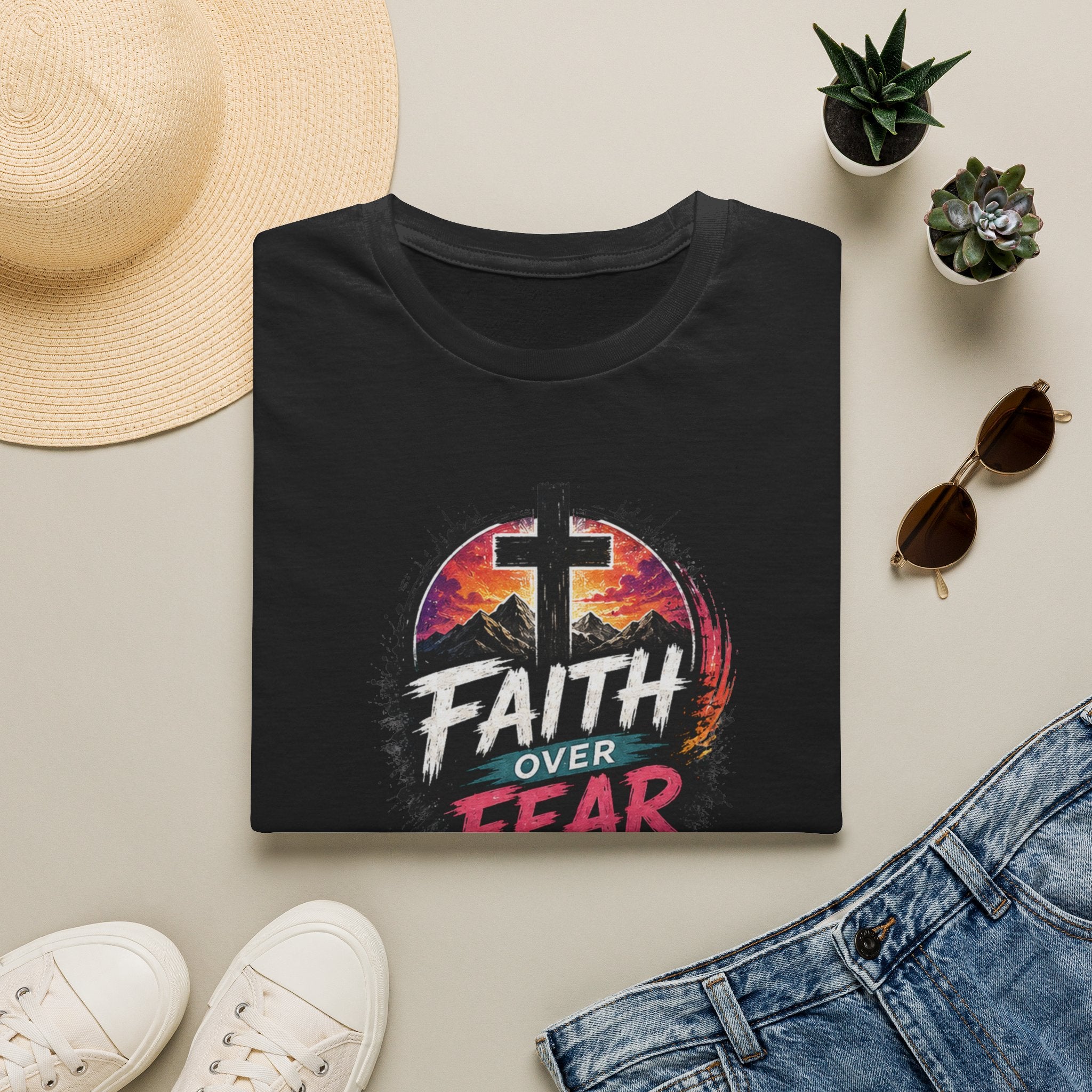 Faith Over Fear T‑Shirt — Christian Cross Inspirational Tee