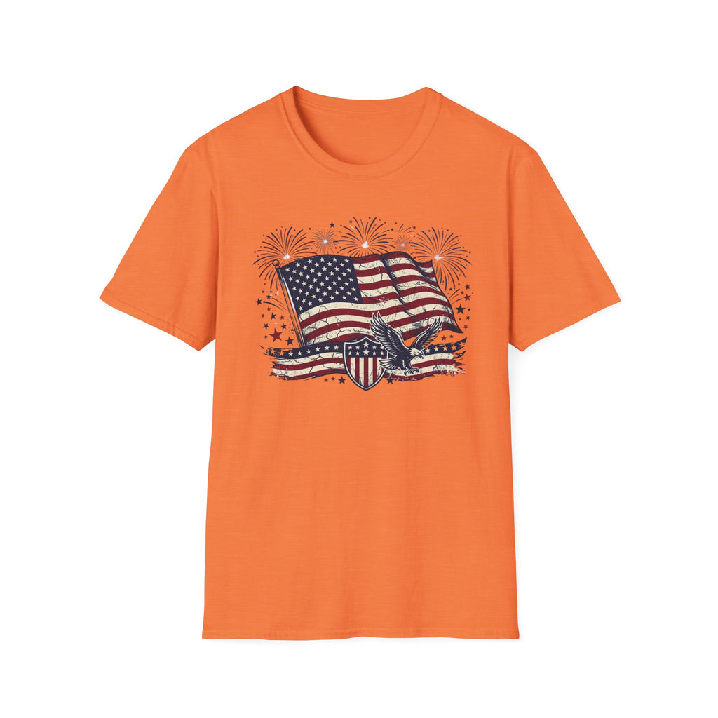 American Flag Eagle T-Shirt — Patriotic 4th of July Tee with Fireworks