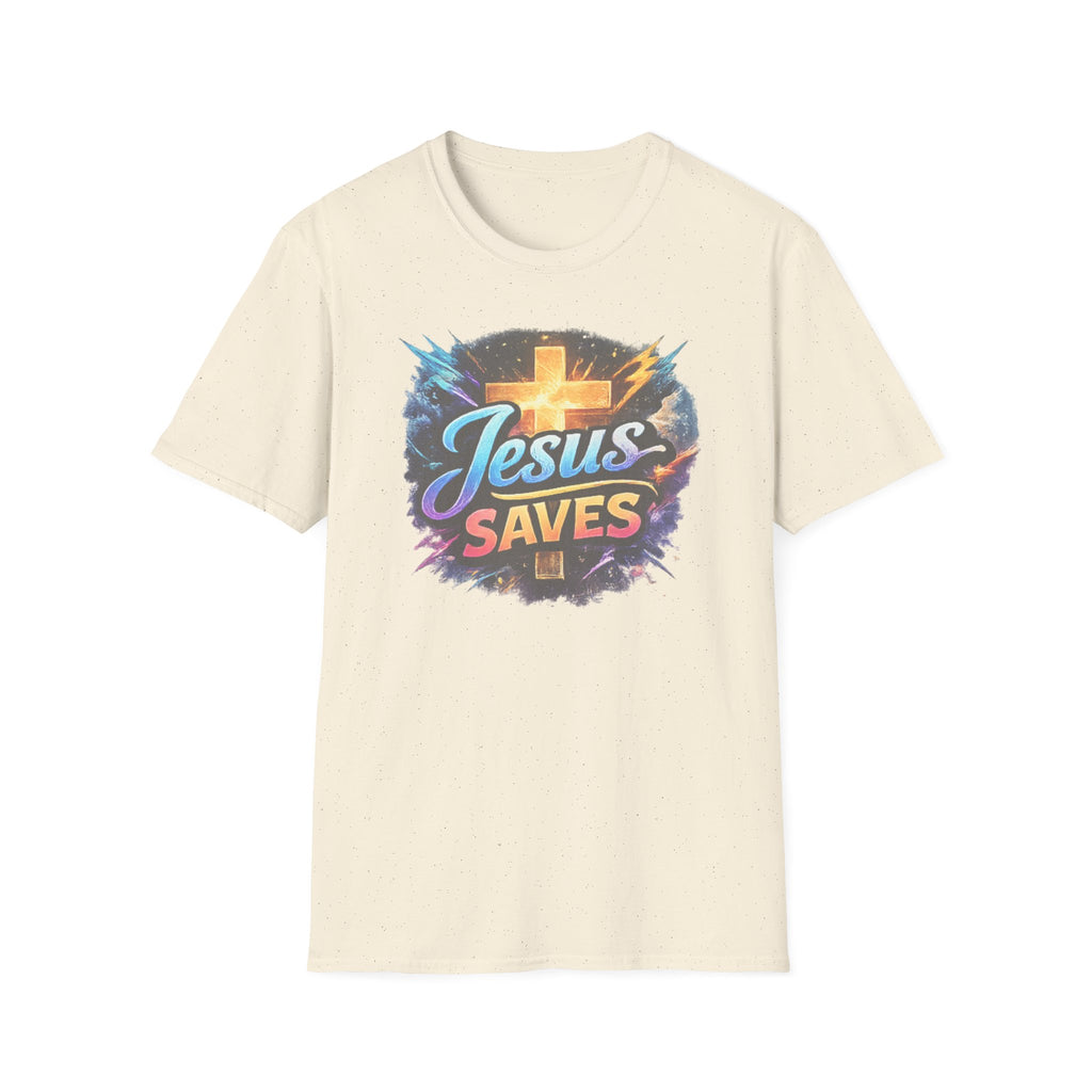 Jesus Saves T-Shirt — Colorful Cross Christian Faith Tee