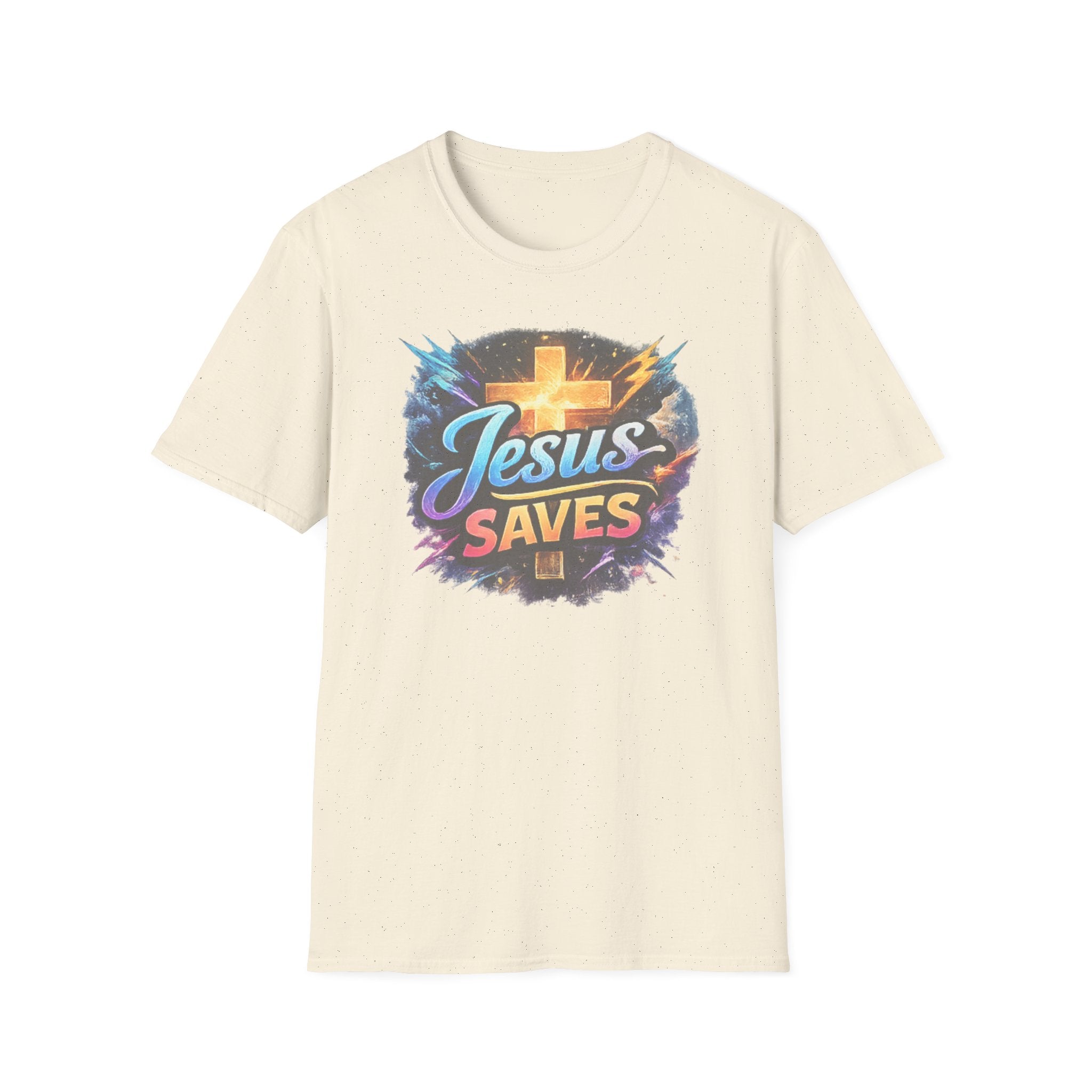 Jesus Saves T-Shirt — Colorful Cross Christian Faith Tee