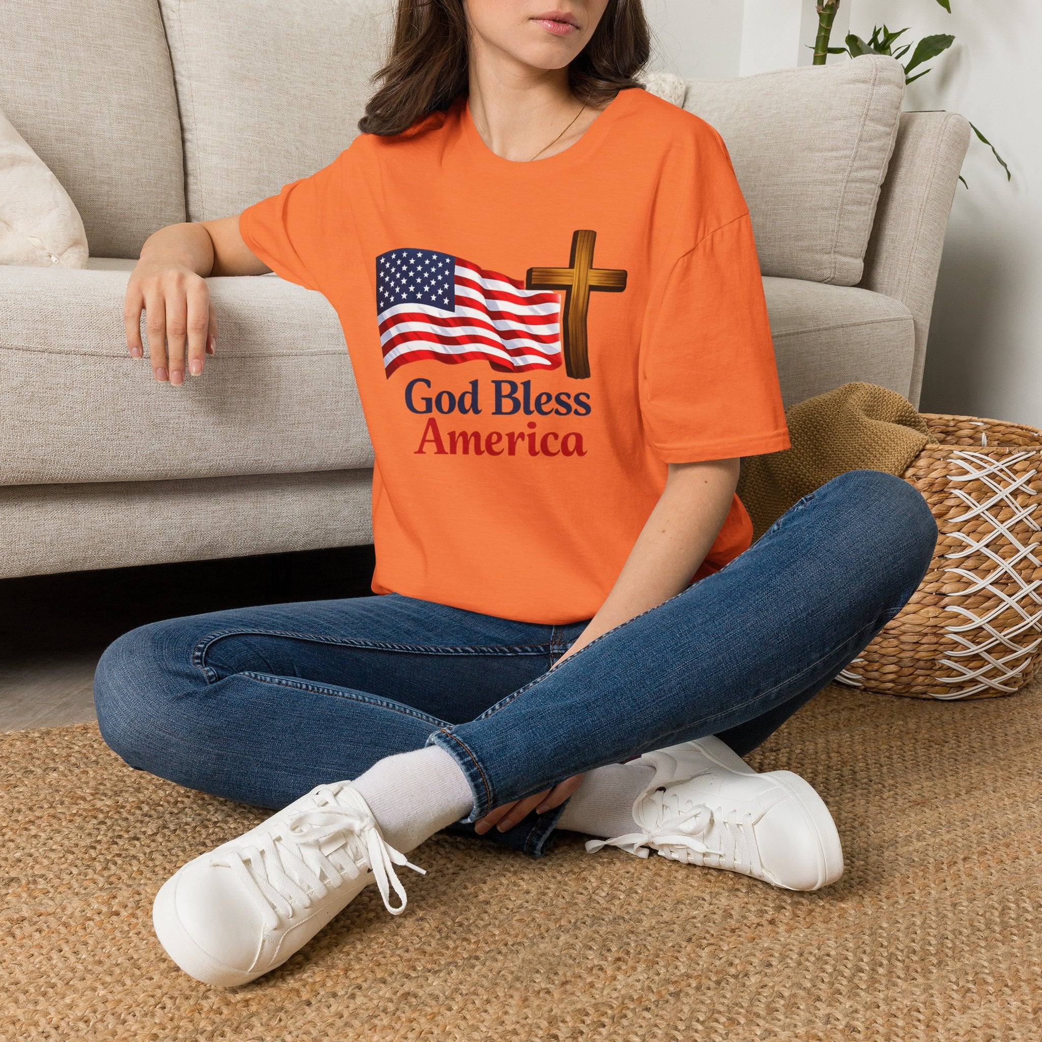 God Bless America T-Shirt — American Flag & Cross Patriotic Faith Tee