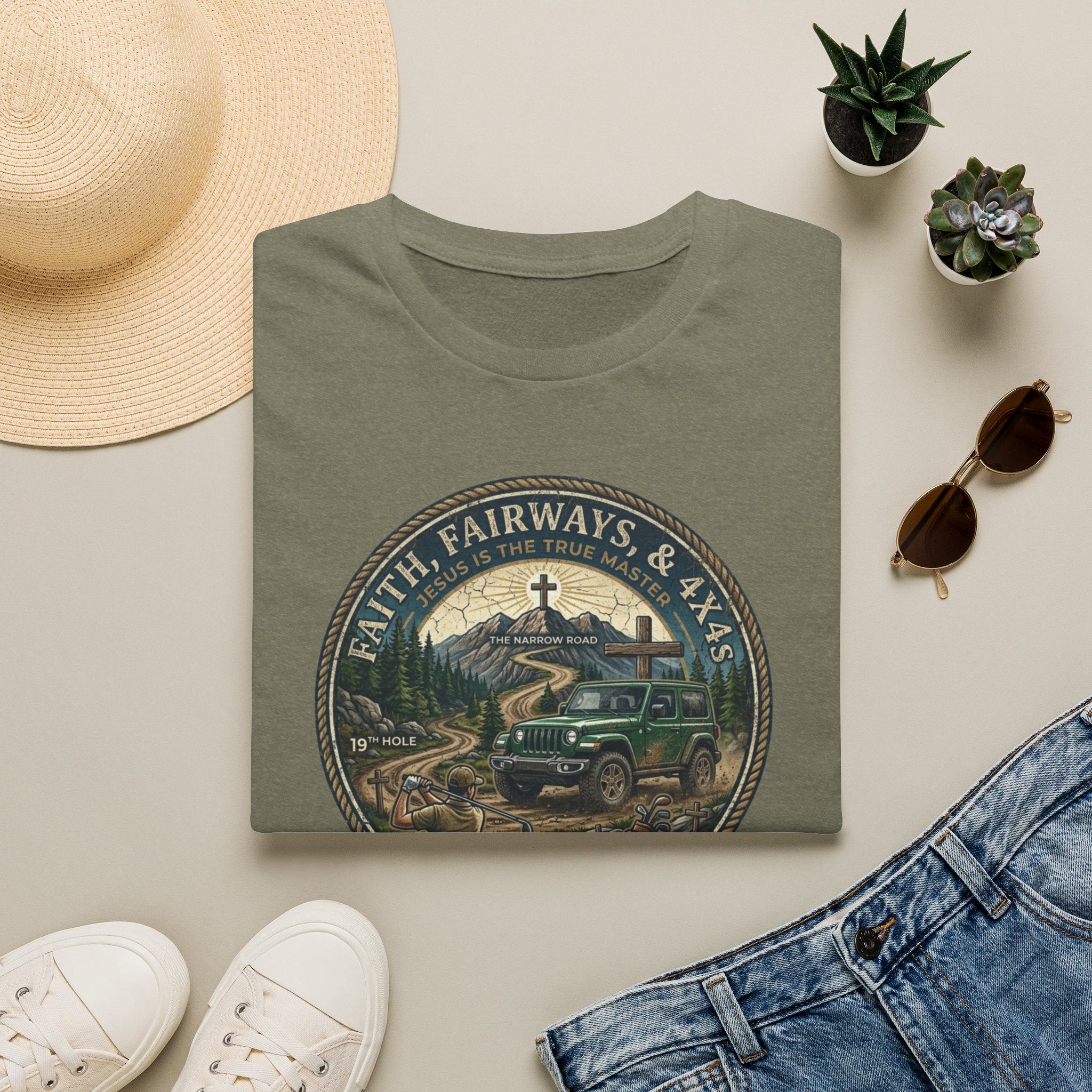 Faith, Fairways & 4x4s Graphic Tee — Outdoor Christian Adventure T-Shirt