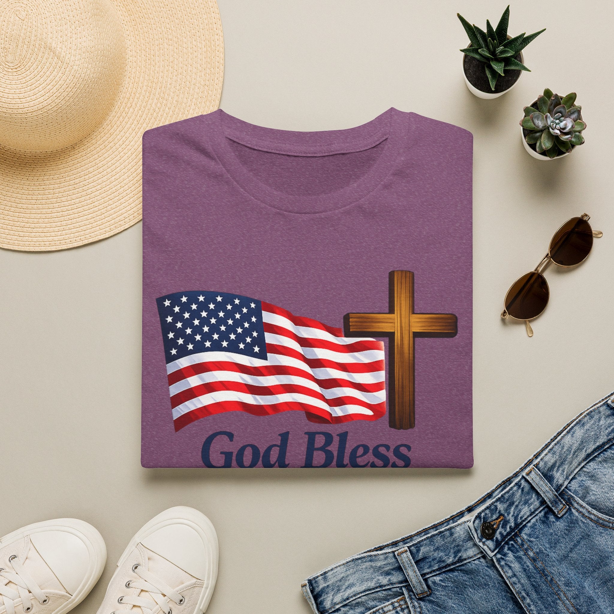 God Bless America T-Shirt — American Flag & Cross Patriotic Faith Tee