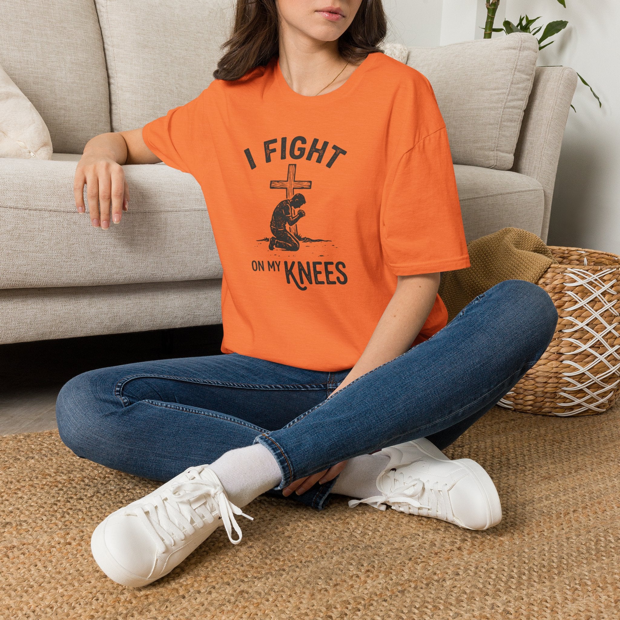 T-Shirt — "I Fight on My Knees" Prayer Graphic