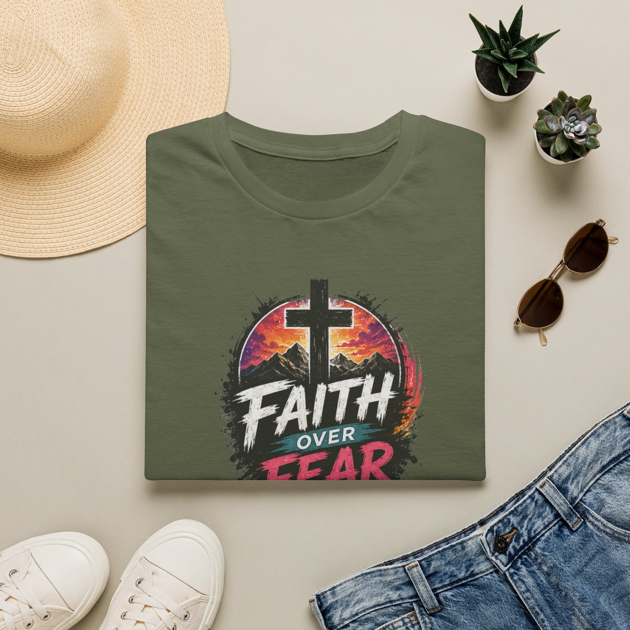 Faith Over Fear T‑Shirt — Christian Cross Inspirational Tee
