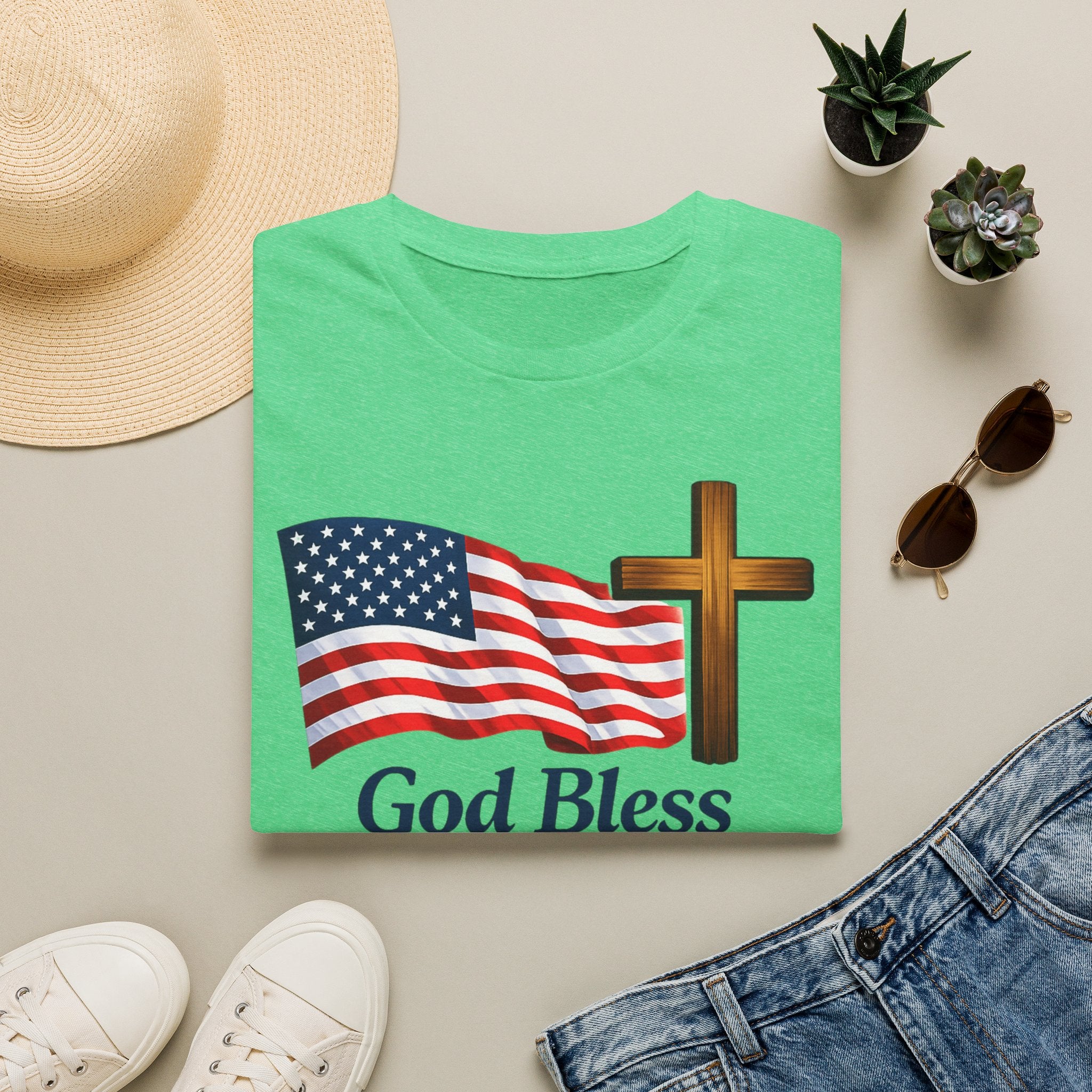 God Bless America T-Shirt — American Flag & Cross Patriotic Faith Tee