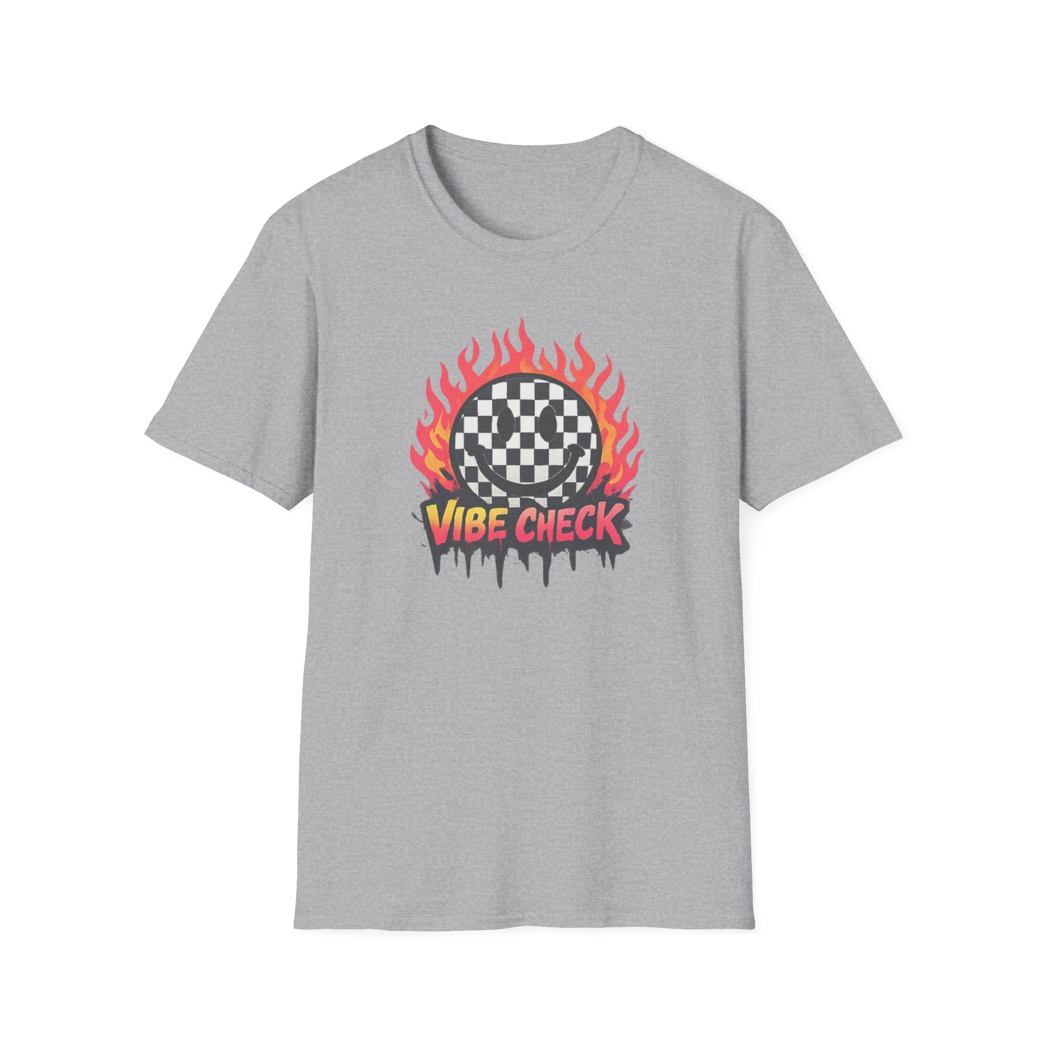 Vibe Check Graphic T-Shirt — Checkerboard Flame Design
