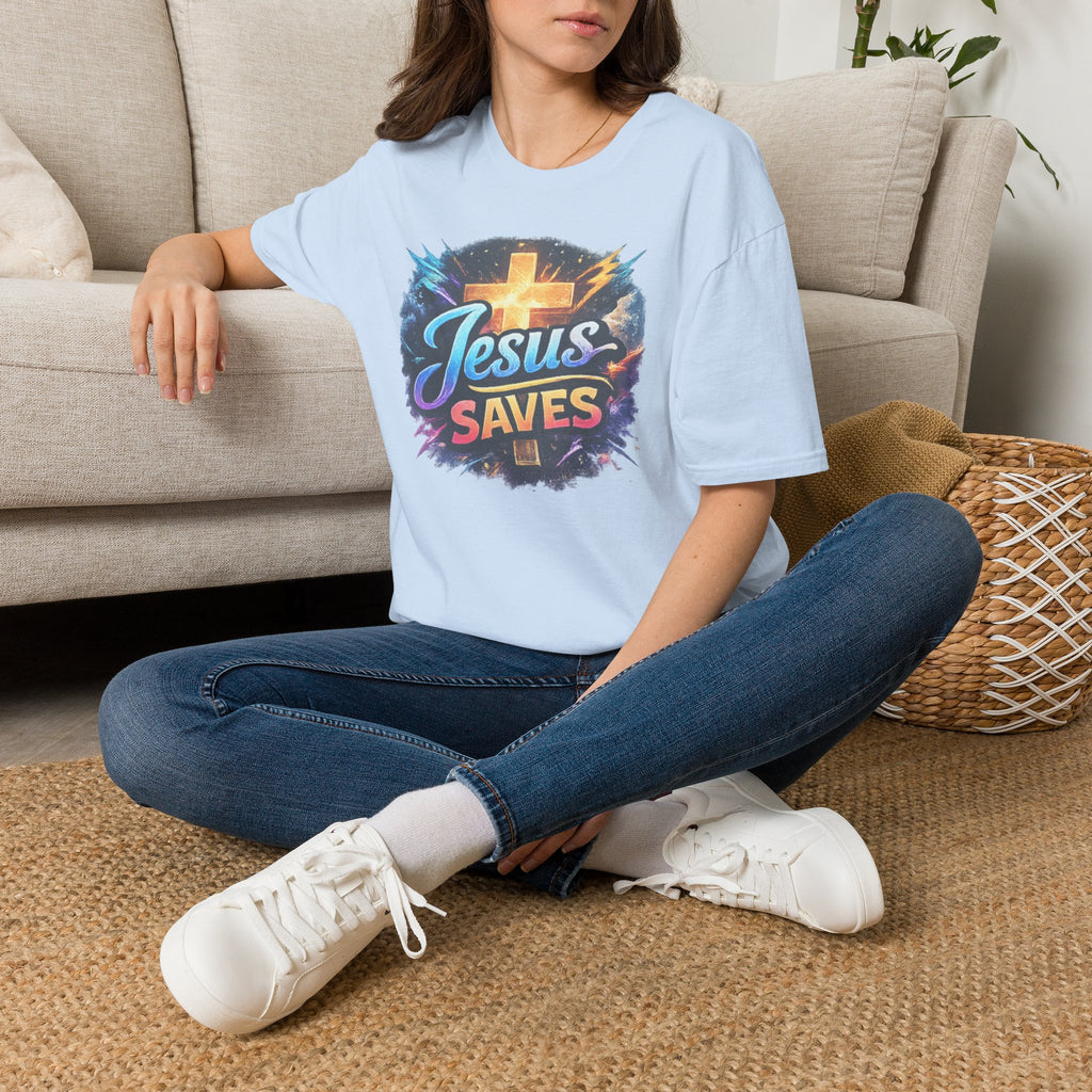 Jesus Saves T-Shirt — Colorful Cross Christian Faith Tee