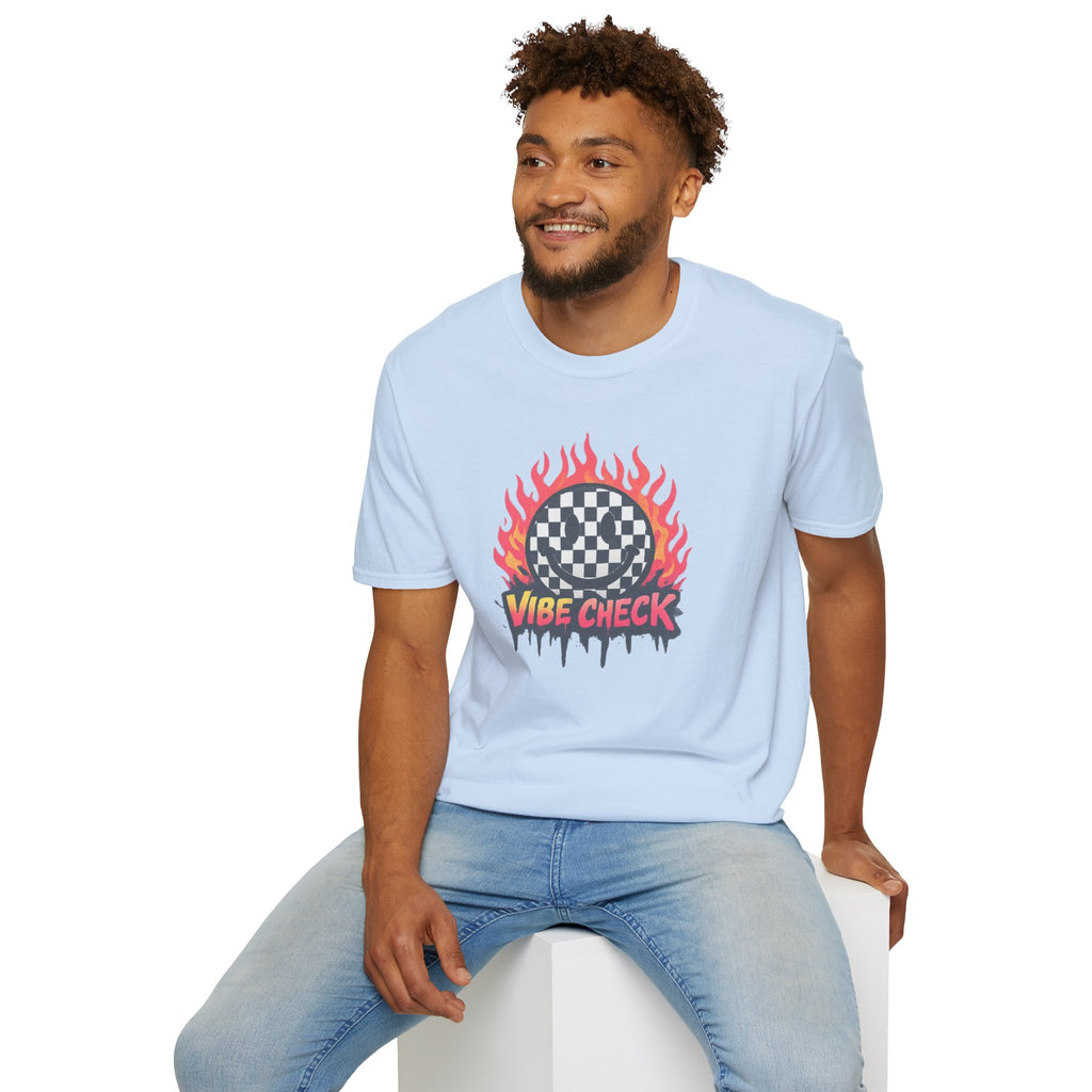 Vibe Check Graphic T-Shirt — Checkerboard Flame Design