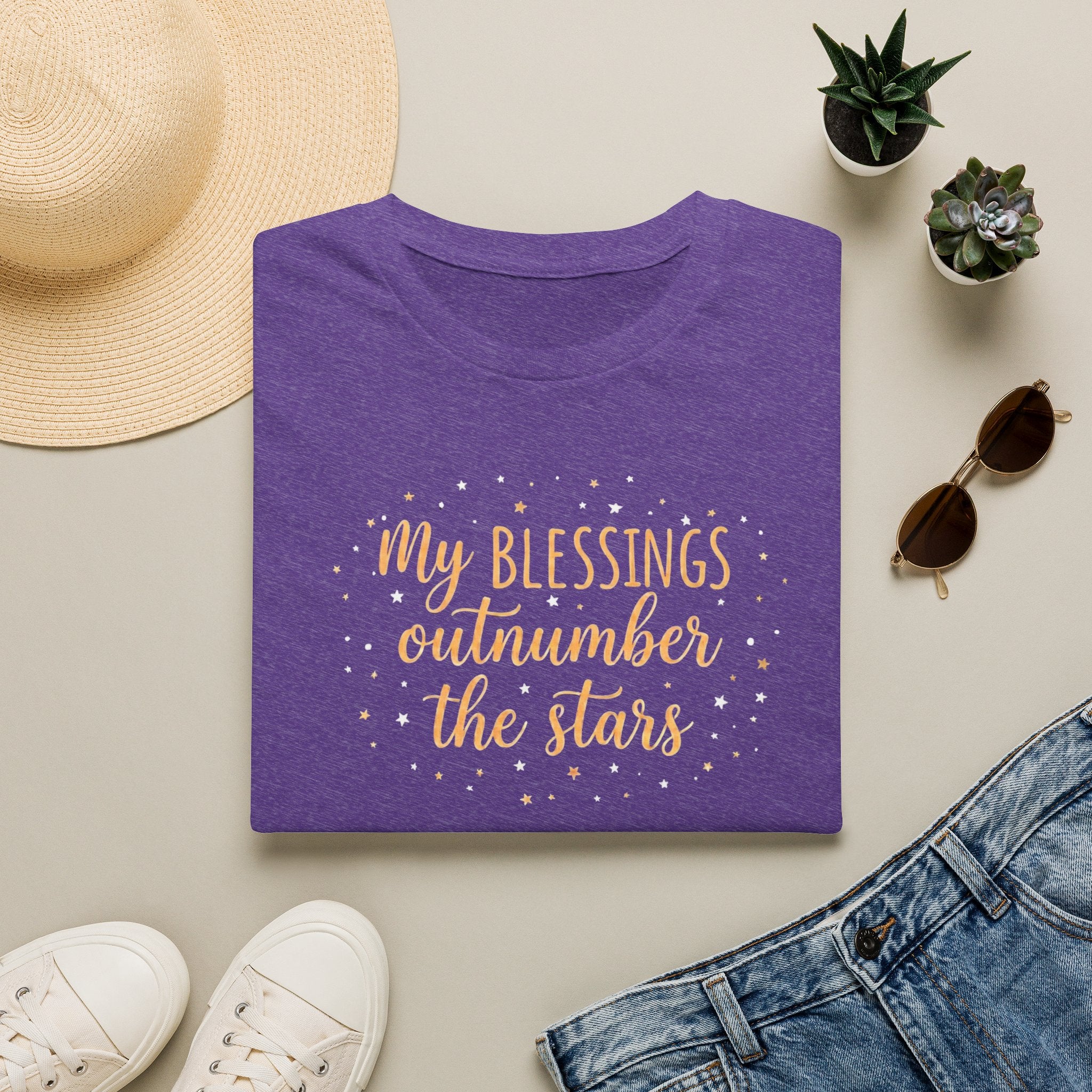 T-Shirt — “My Blessings Outnumber the Stars” Inspirational Script Tee