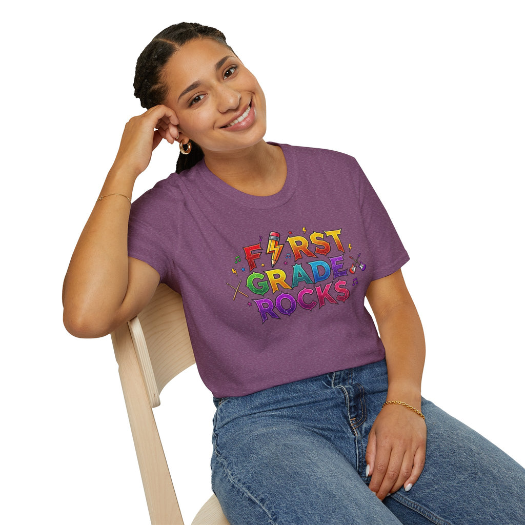 First Grade Rocks T-Shirt — Colorful Back-to-School Tee for Teachers & Students