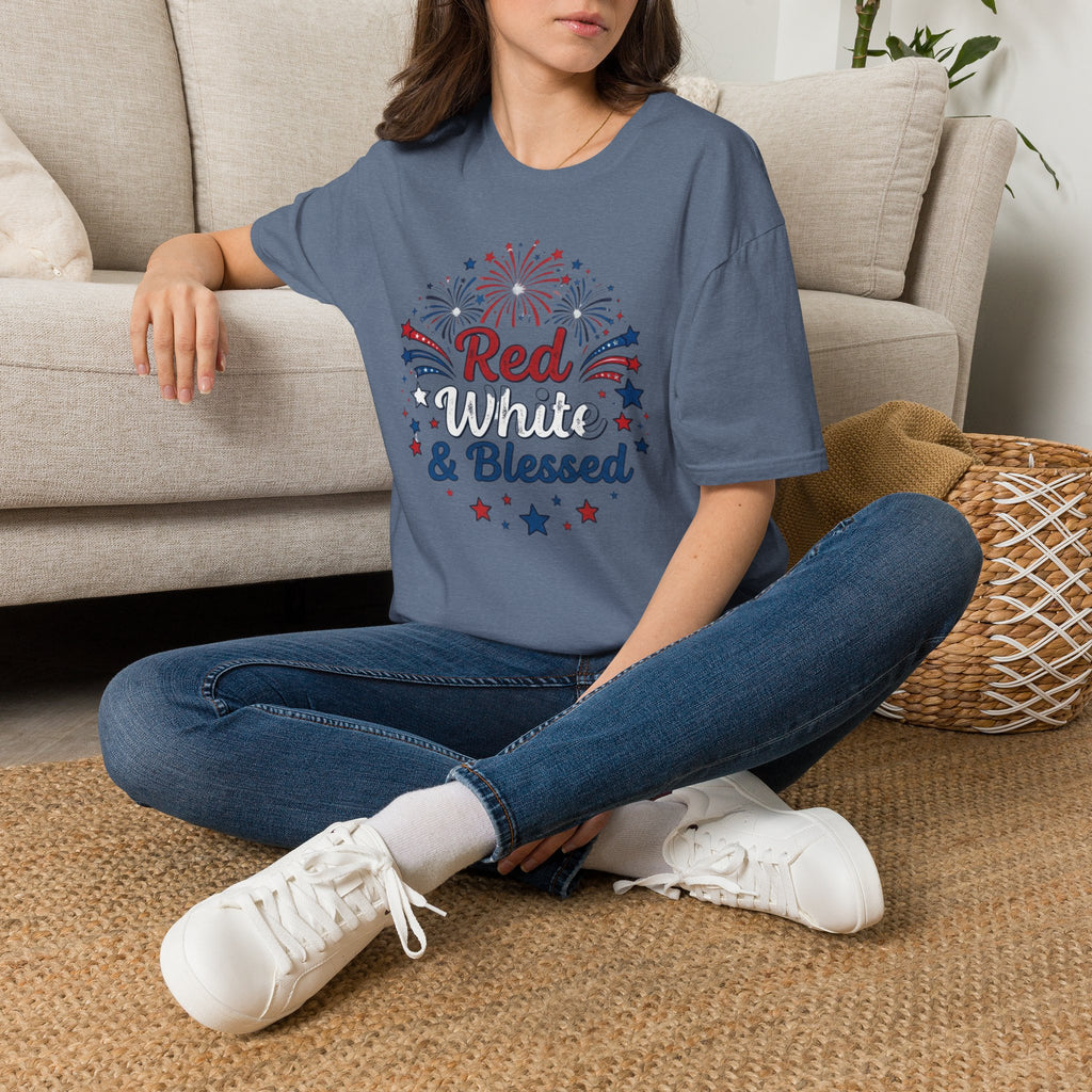 T-Shirt — "Red White & Blessed" Patriotic Fireworks Tee for 4th of July