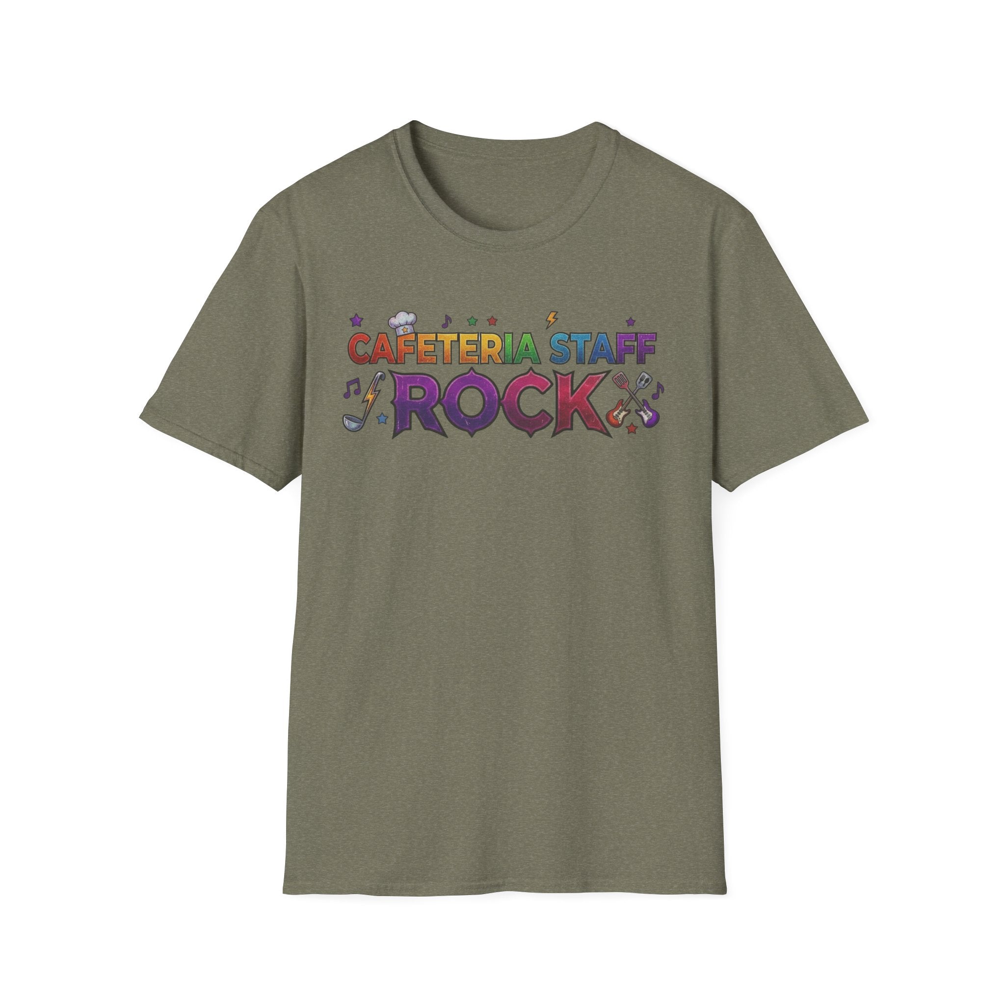 Cafeteria Staff Rock T-Shirt — Retro Rainbow School Lunch Crew Tee